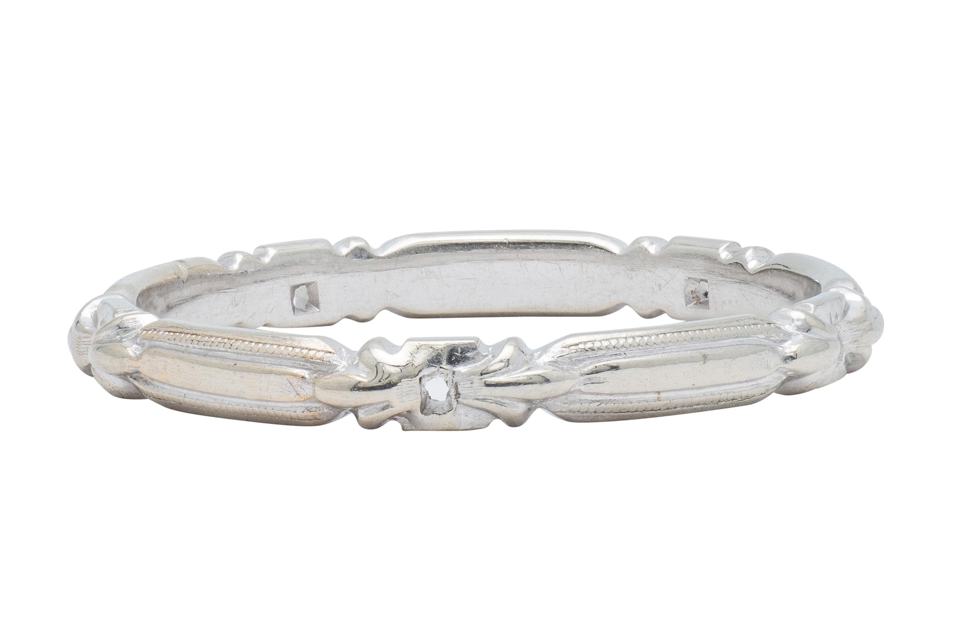 Art Deco 14 Karat White Gold Vintage Buckle Wedding Band Ring
