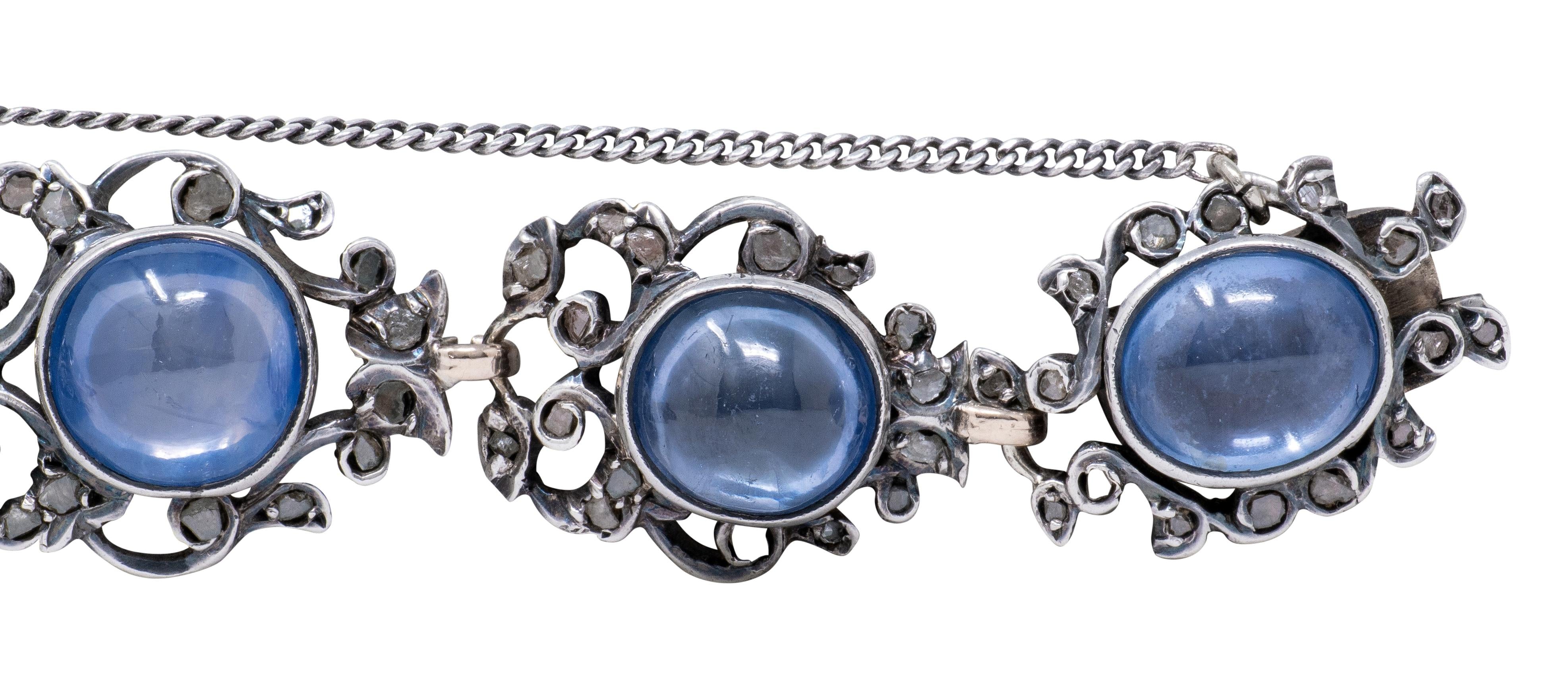 Victorian 44.00 CTW Sapphire Diamond 10K Gold Antique Foliate Link Bracelet