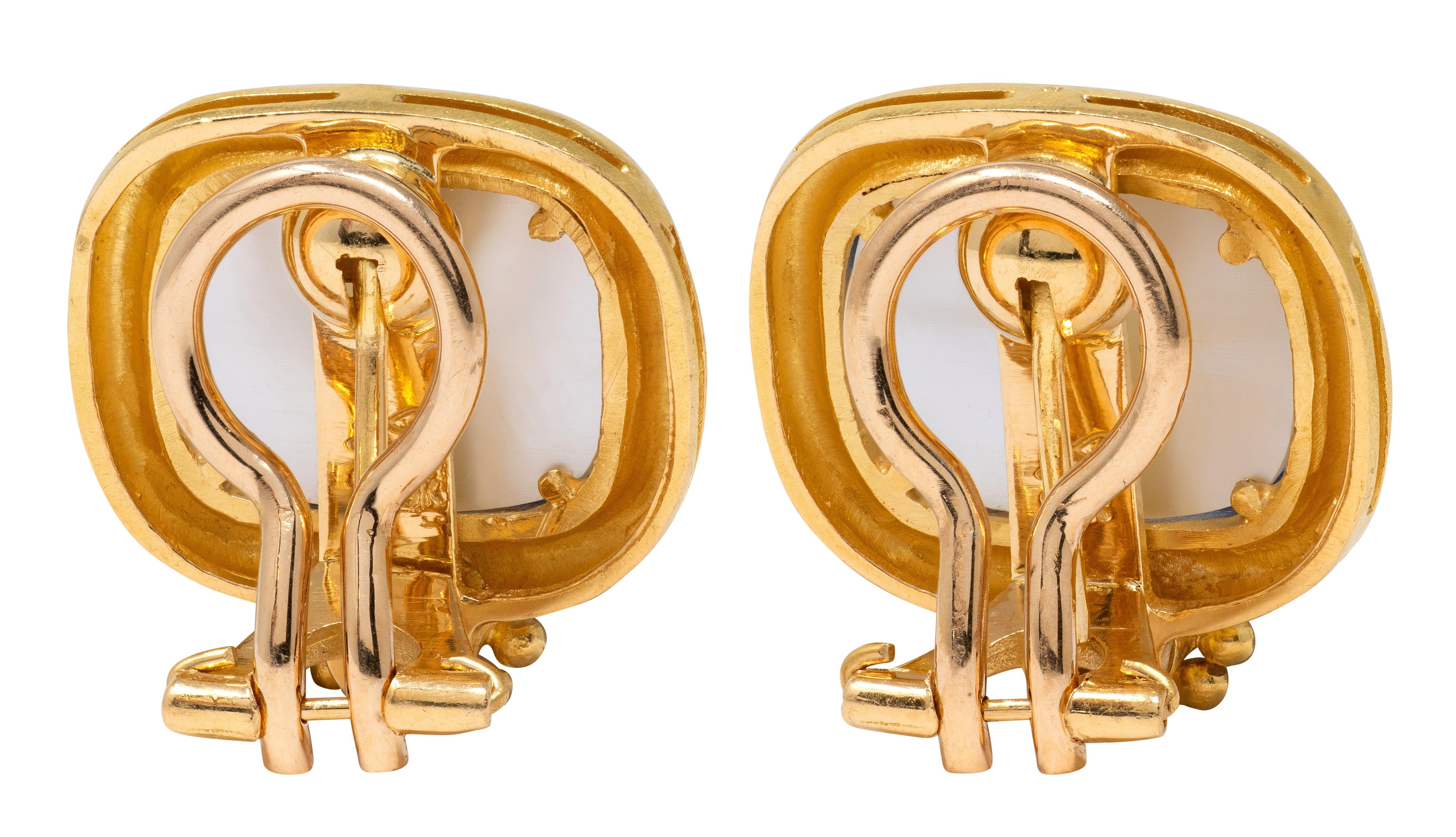 Elizabeth Locke Moonstone Venetian Glass Mother-Of-Pearl 19K Intaglio Earrings