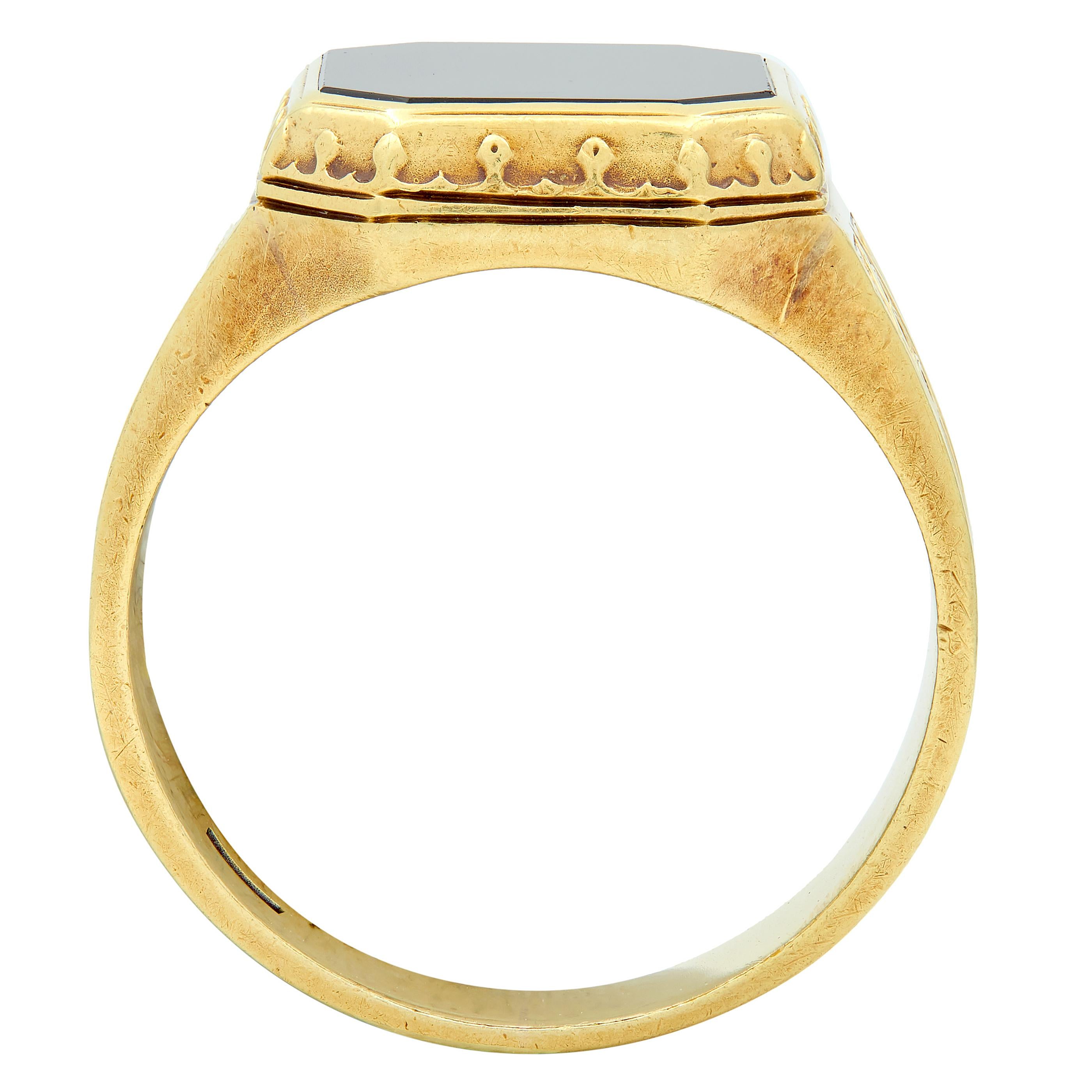 Larter & Sons Victorian Onyx 14K Yellow Gold Gothic Antique Unisex Signet Ring