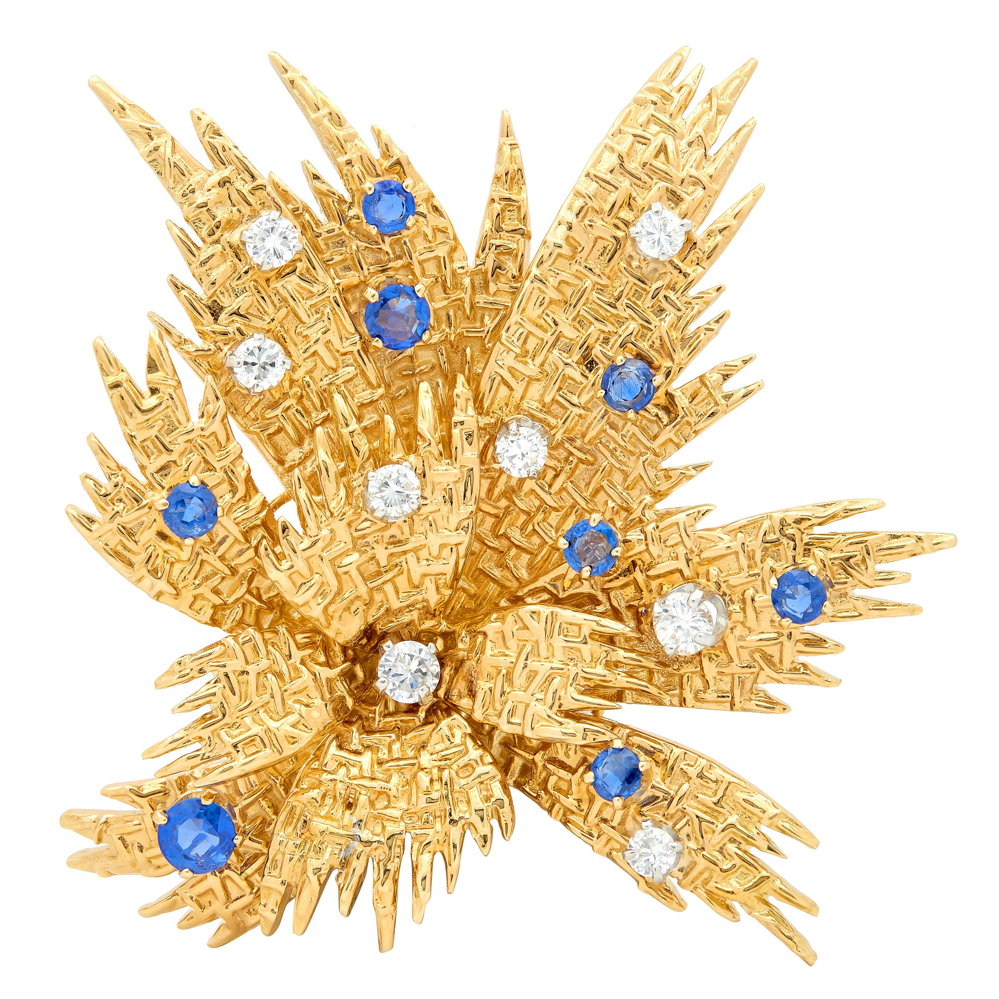 Van Cleef & Arpels French 1960's Sapphire Diamond 18K Gold Vintage Spray Brooch