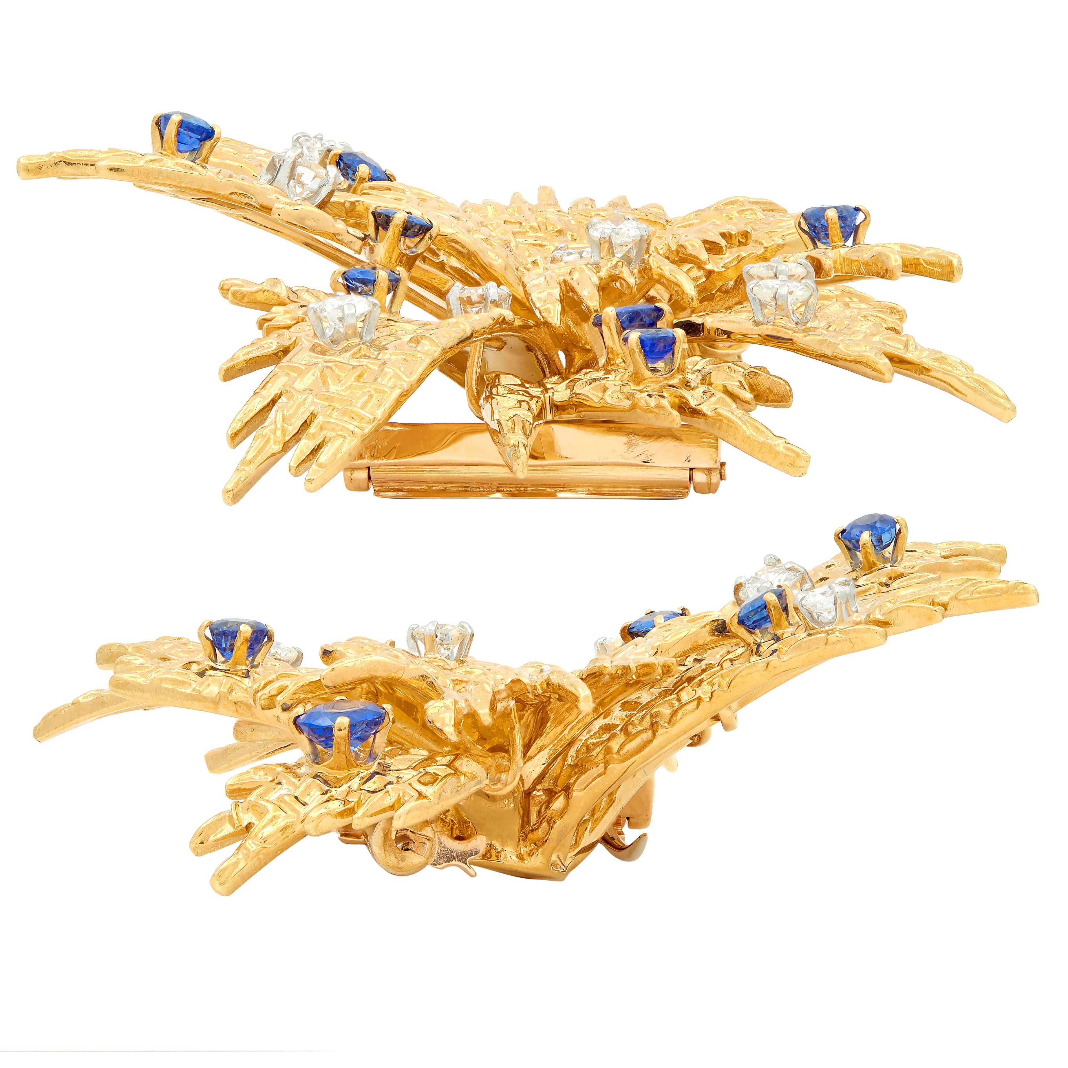 Van Cleef & Arpels French 1960's Sapphire Diamond 18K Gold Vintage Spray Brooch