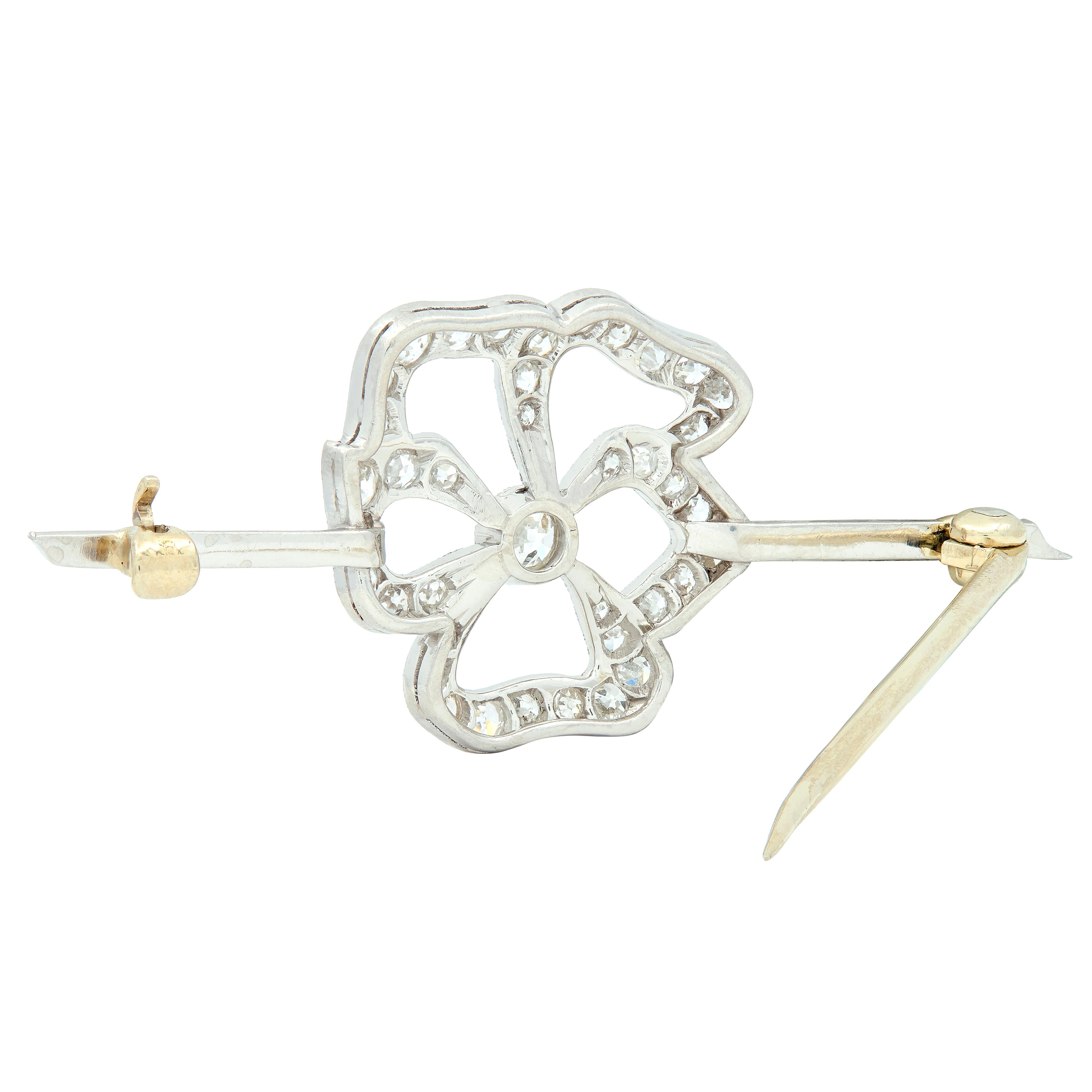 Art Deco Diamond Platinum Pansy Flower Vintage Bar Brooch