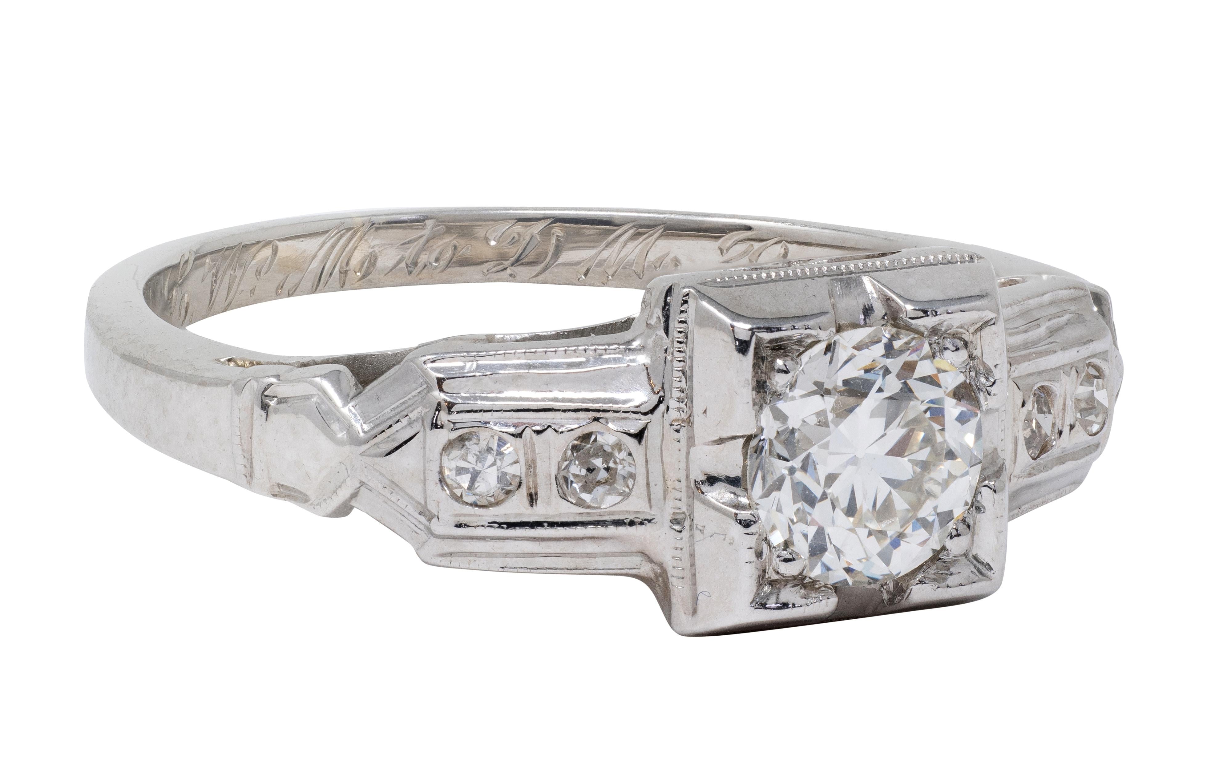 1933 Art Deco Old European Cut Diamond 18K White Gold Vintage Engagement Ring