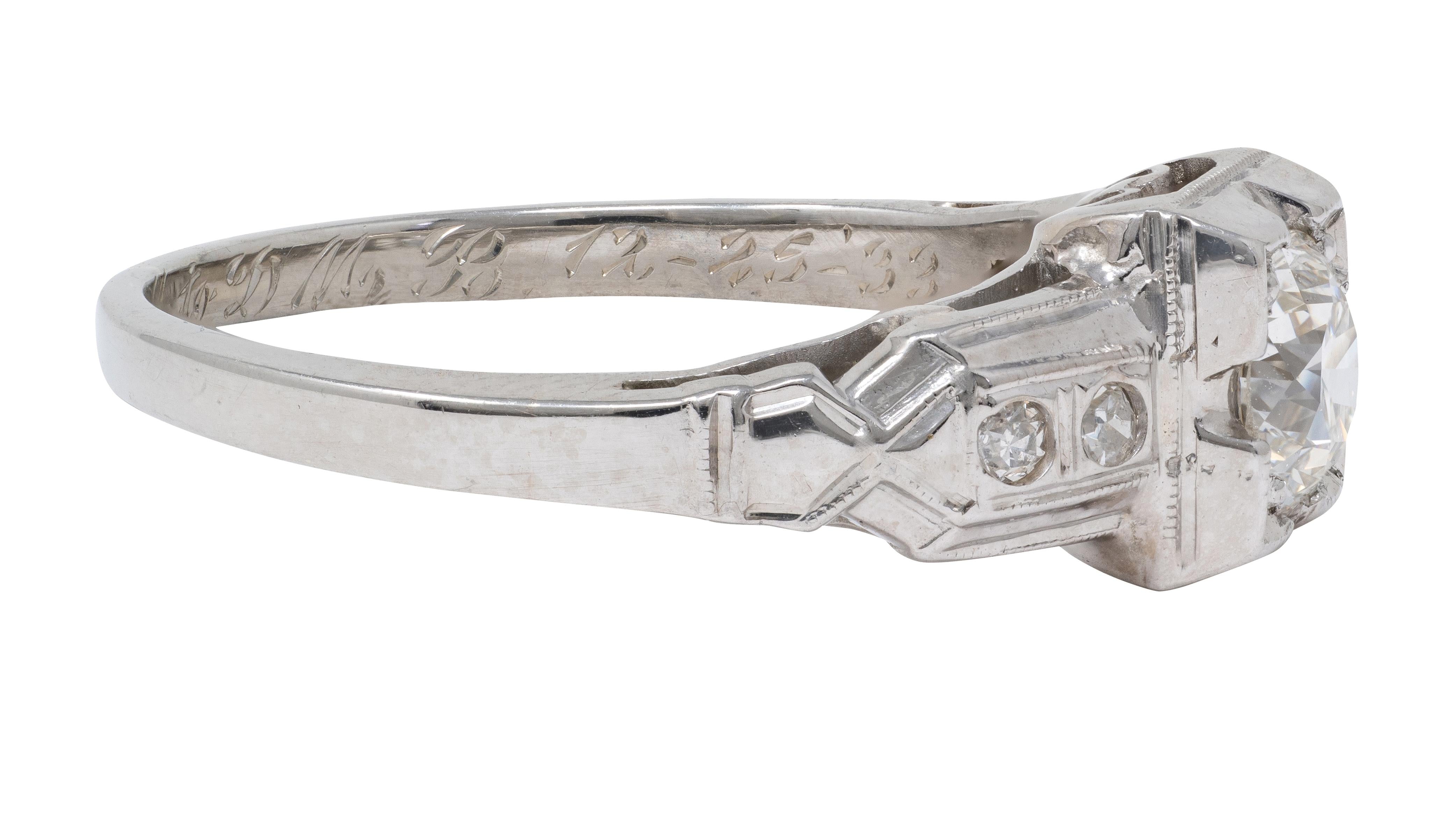 1933 Art Deco Old European Cut Diamond 18K White Gold Vintage Engagement Ring