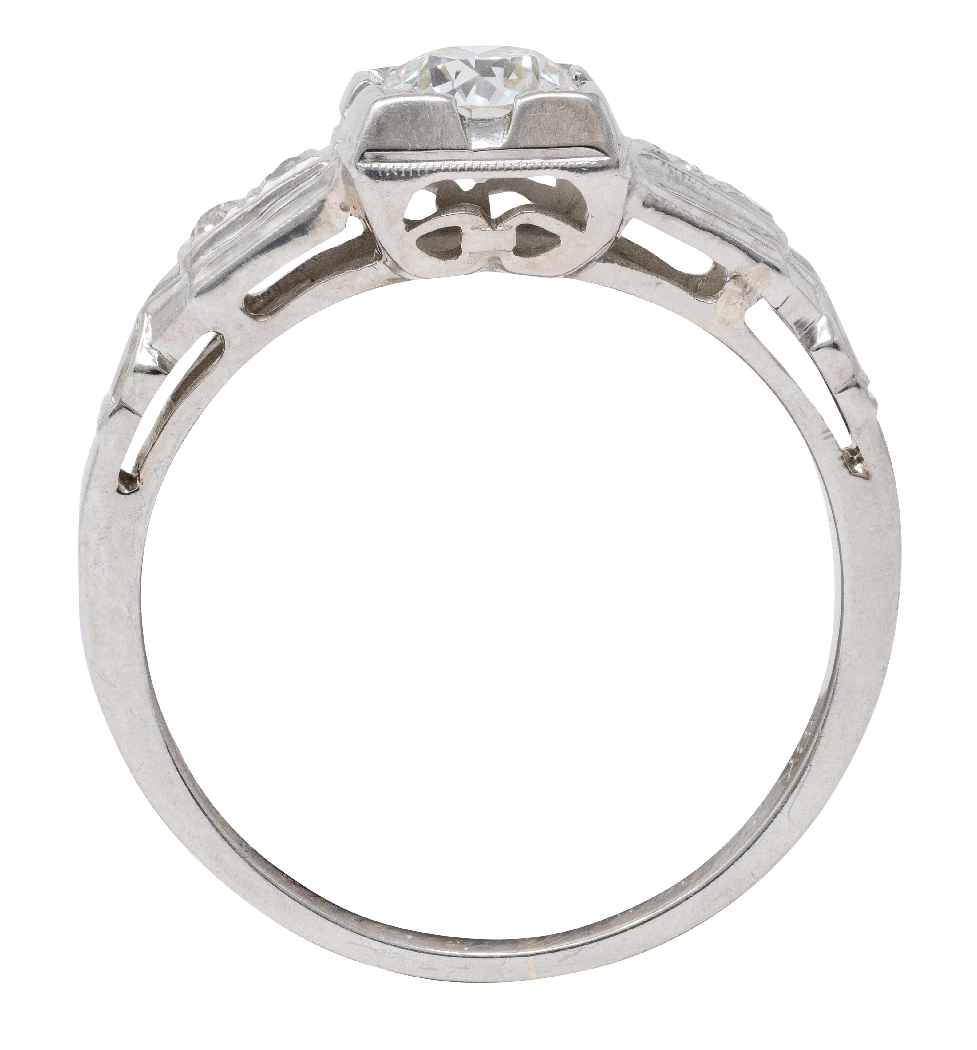 1933 Art Deco Old European Cut Diamond 18K White Gold Vintage Engagement Ring