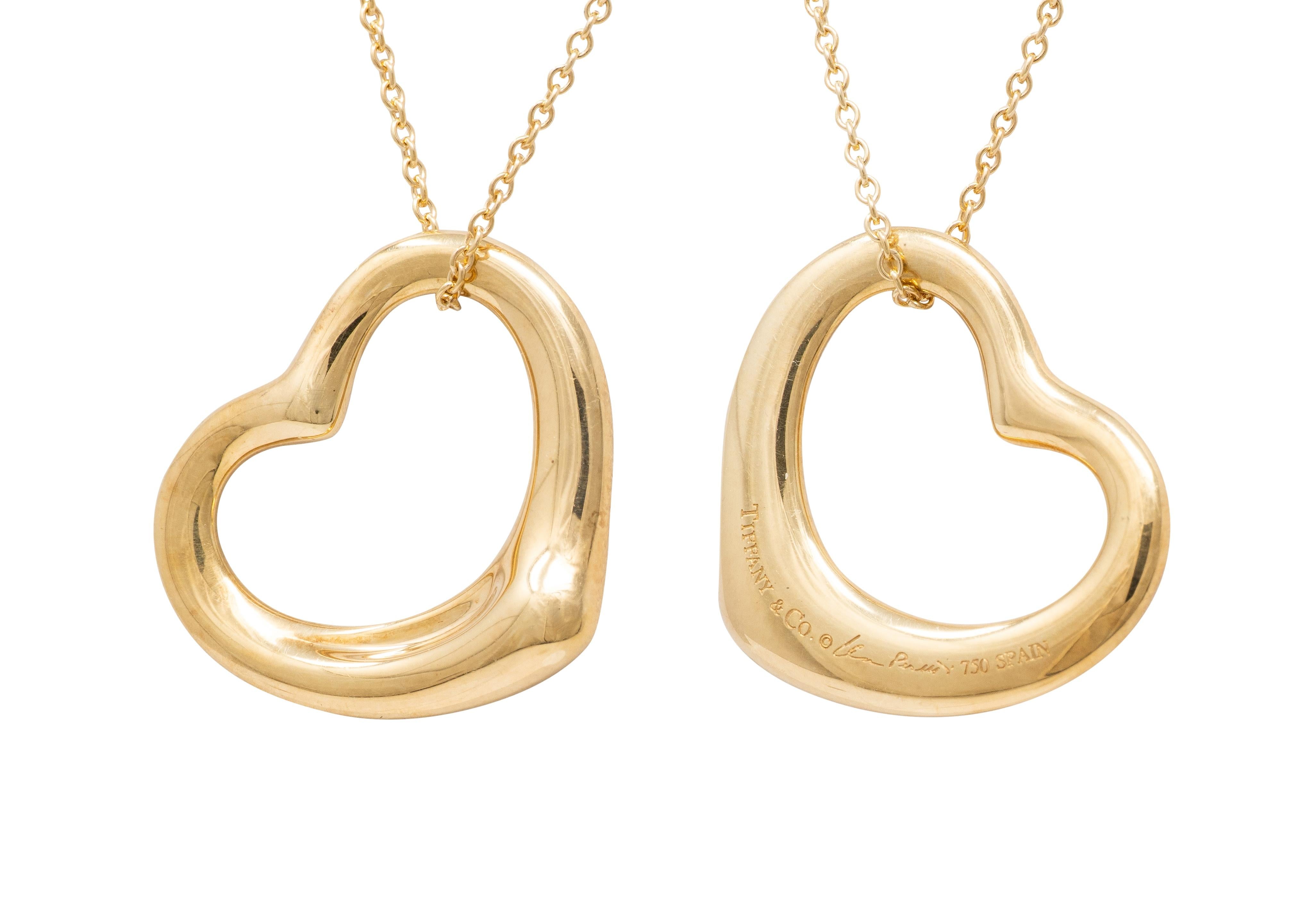 Tiffany & Co. Elsa Peretti 18 Karat Yellow Gold Open Heart Pendant Necklace