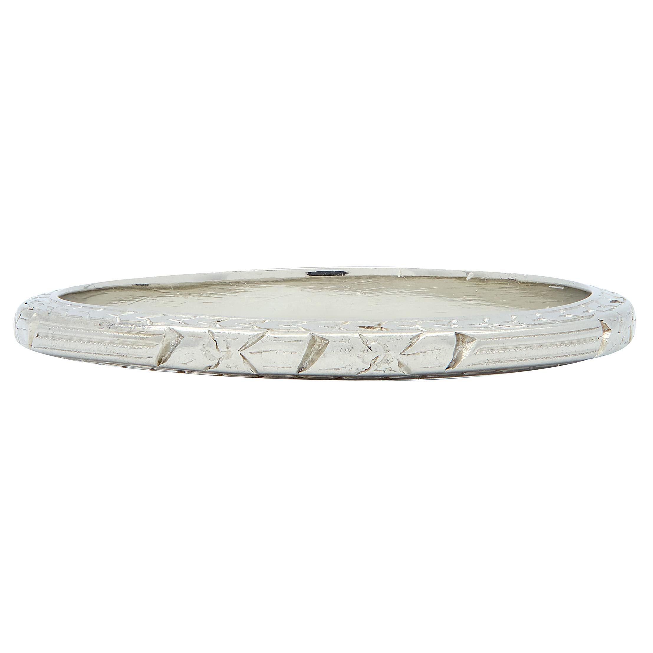 Belais Art Deco 18 Karat White Gold Orange Blossom Wheat Wedding Band Ring