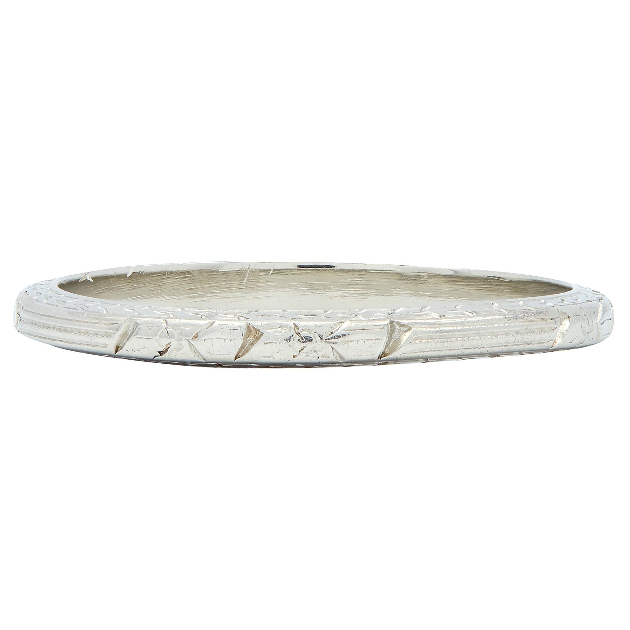 Belais Art Deco 18 Karat White Gold Orange Blossom Wheat Wedding Band Ring