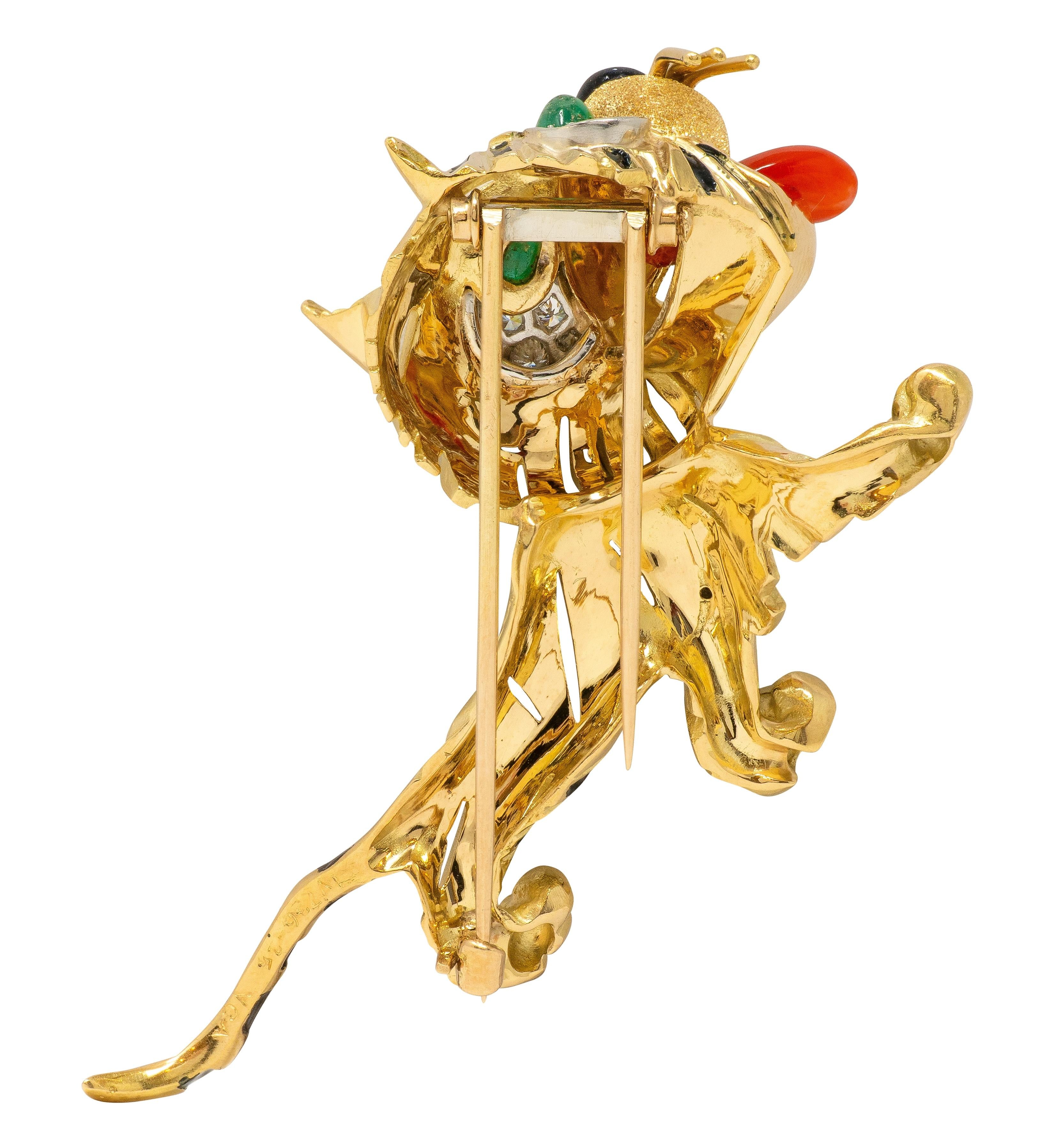 Van Cleef & Arpels Emerald Diamond Enamel 18K Yellow Gold Vintage Tiger Brooch