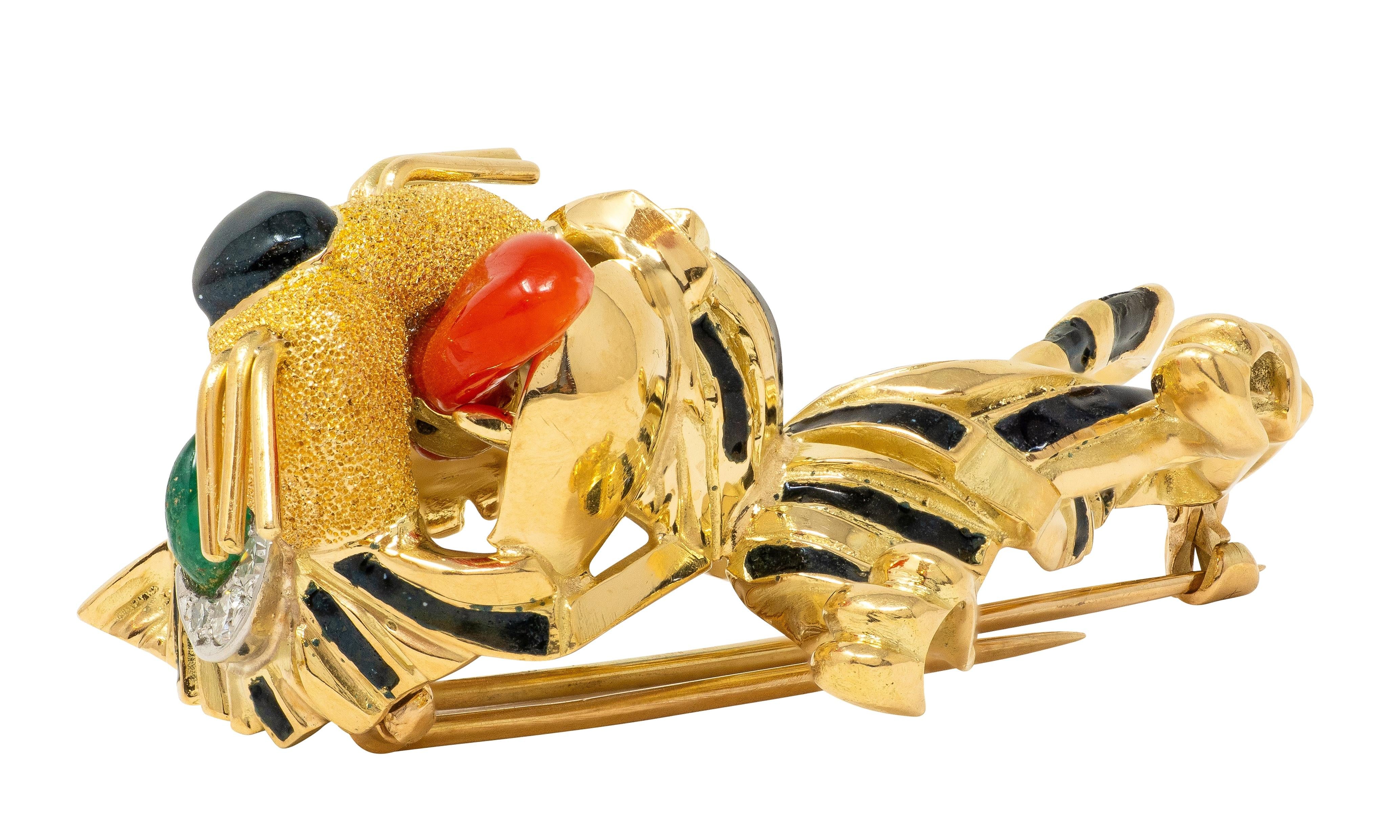 Van Cleef & Arpels Emerald Diamond Enamel 18K Yellow Gold Vintage Tiger Brooch