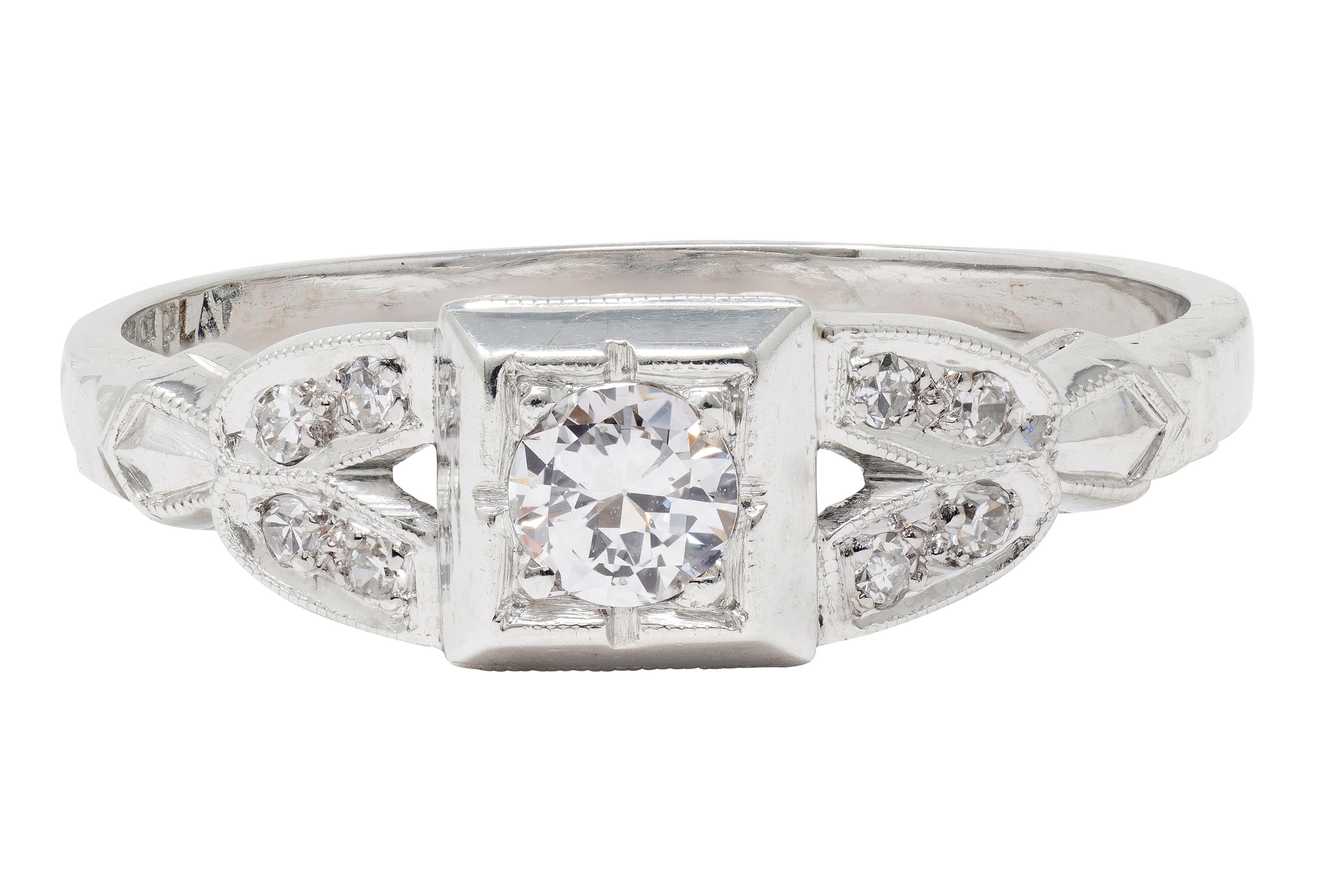 Art Deco Old European Cut Diamond Platinum Geometric Vintage Engagement Ring