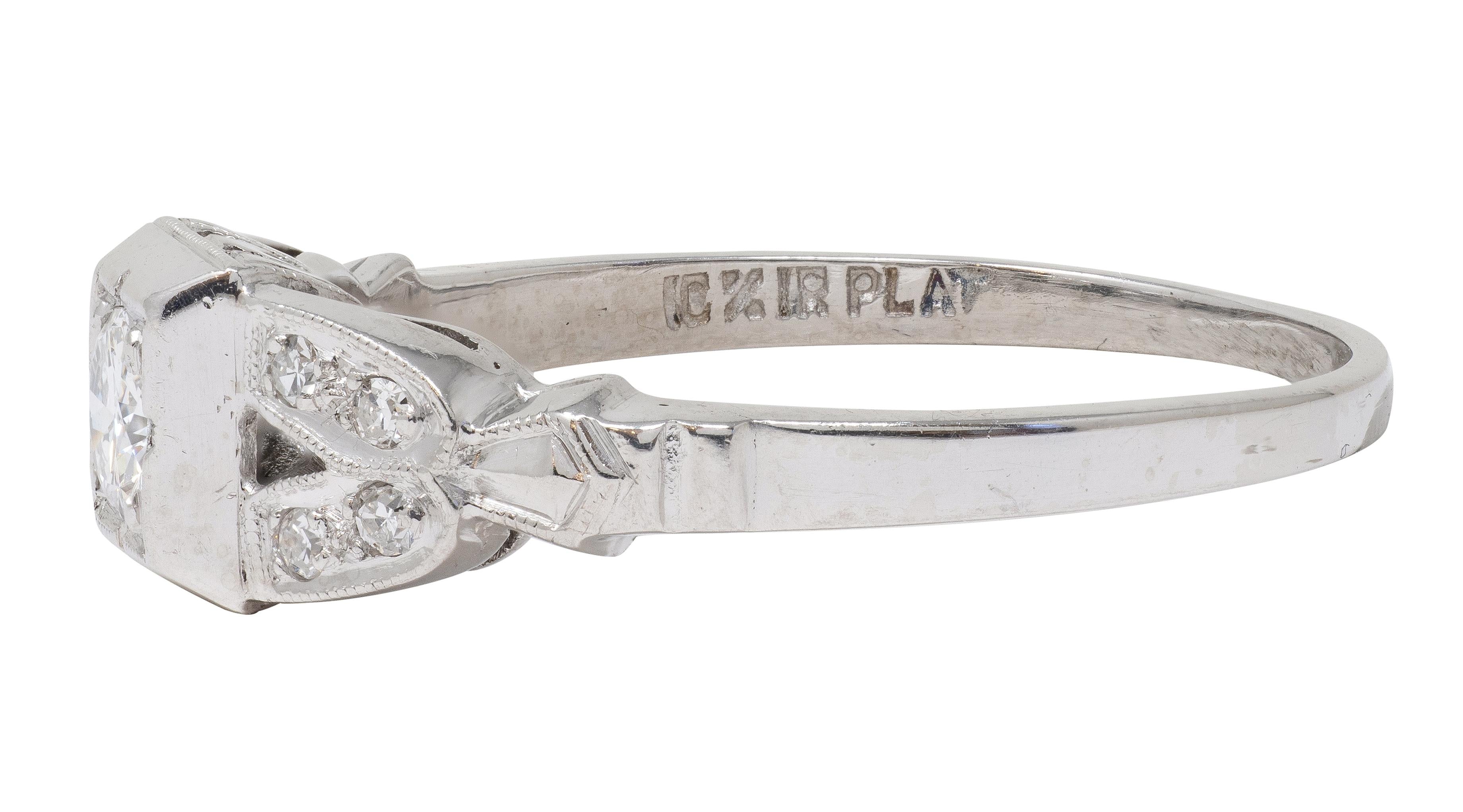 Art Deco Old European Cut Diamond Platinum Geometric Vintage Engagement Ring