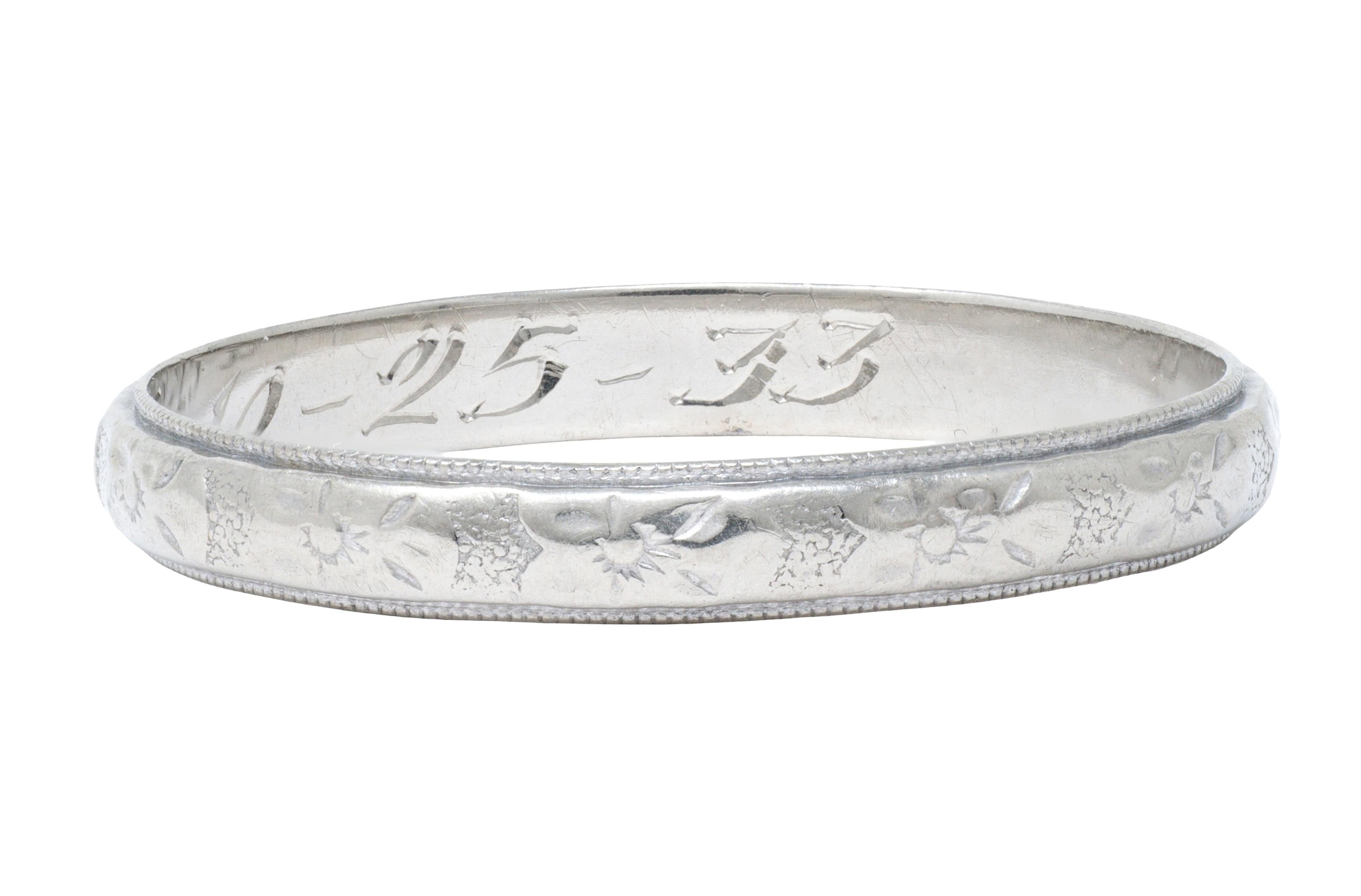 Art Deco 1933 18 Karat White Gold Vintage Pansy Wedding Band Ring