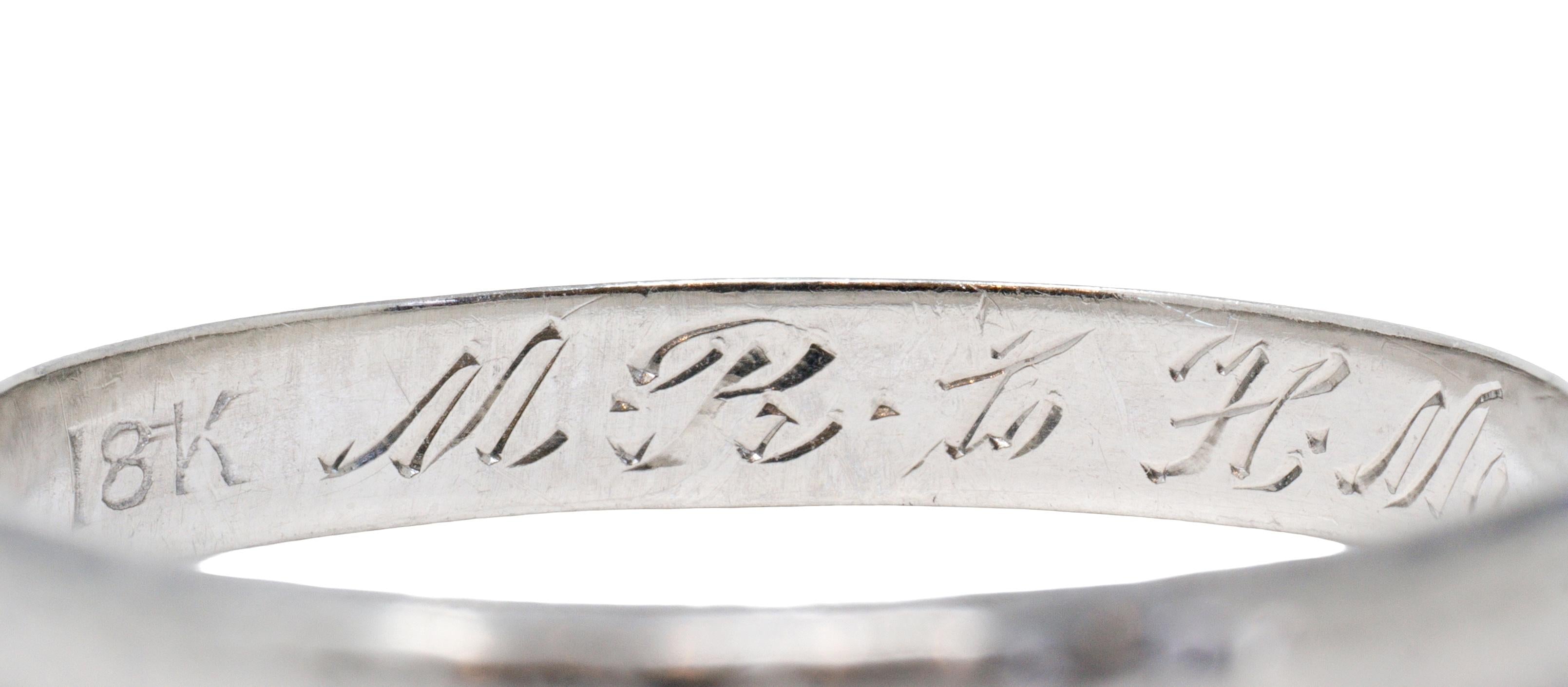 Art Deco 1933 18 Karat White Gold Vintage Pansy Wedding Band Ring