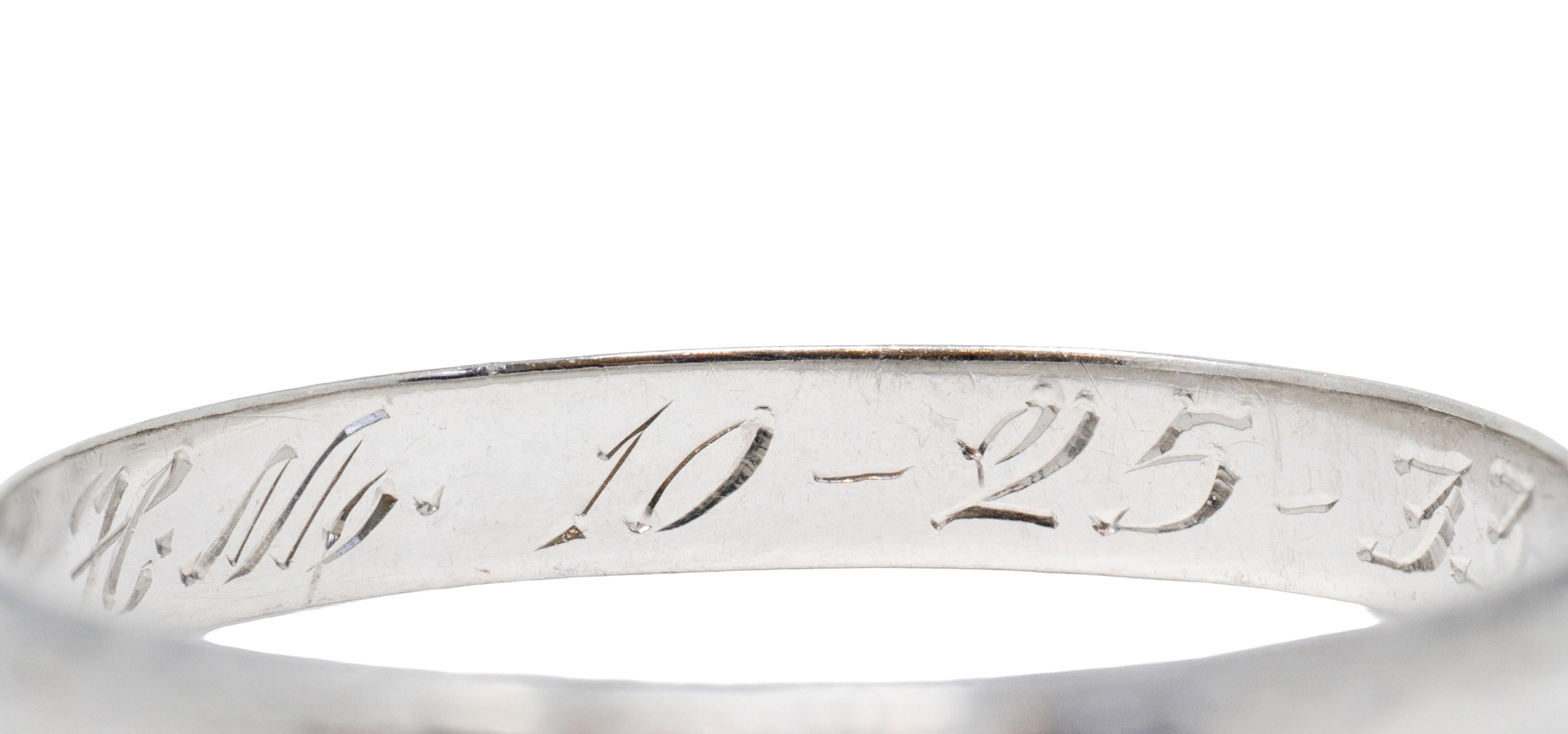 Art Deco 1933 18 Karat White Gold Vintage Pansy Wedding Band Ring