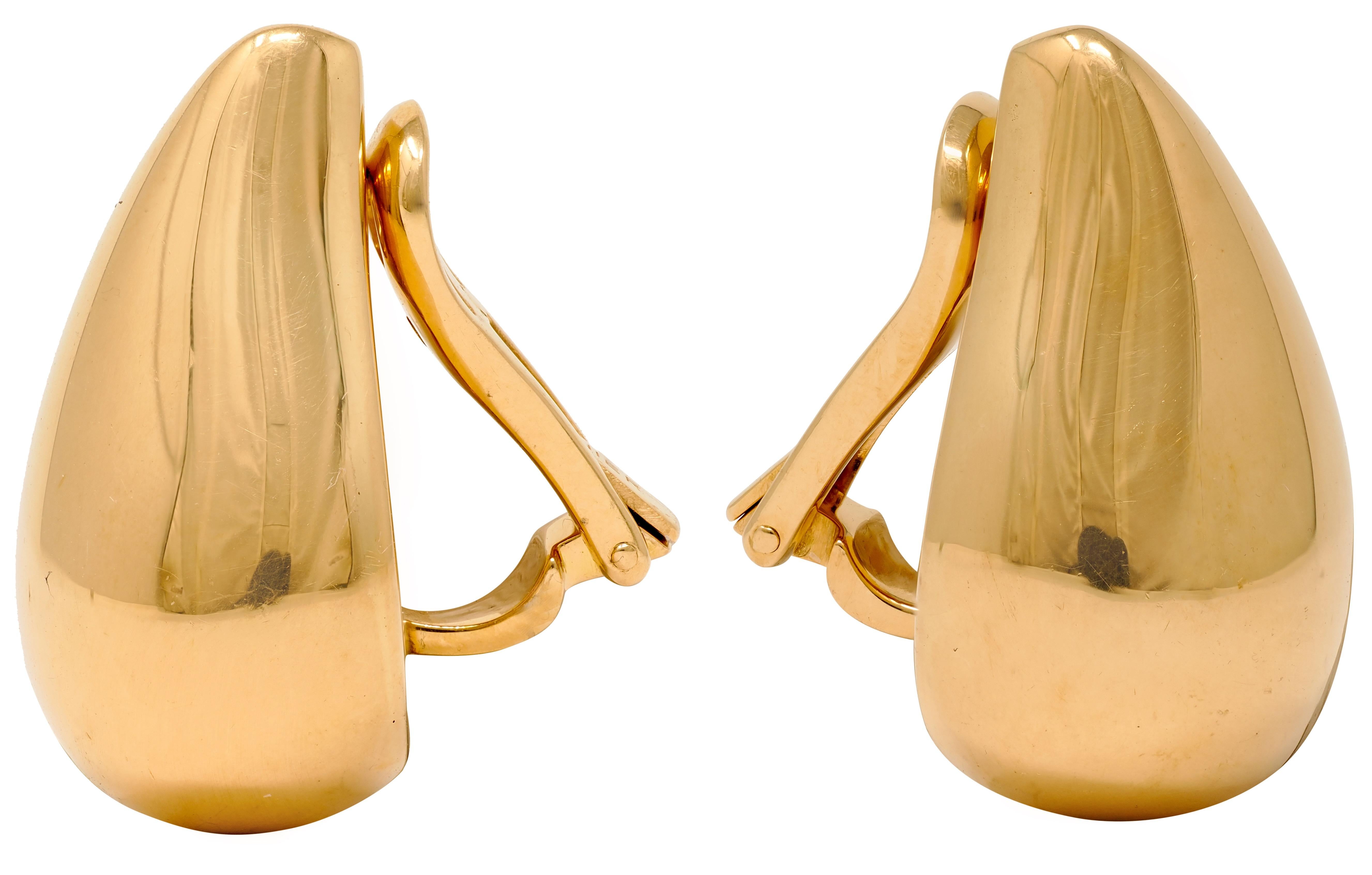 Vhernier 2000's 18 Karat Yellow Gold Tear-Drop Ear-Clip Earrings