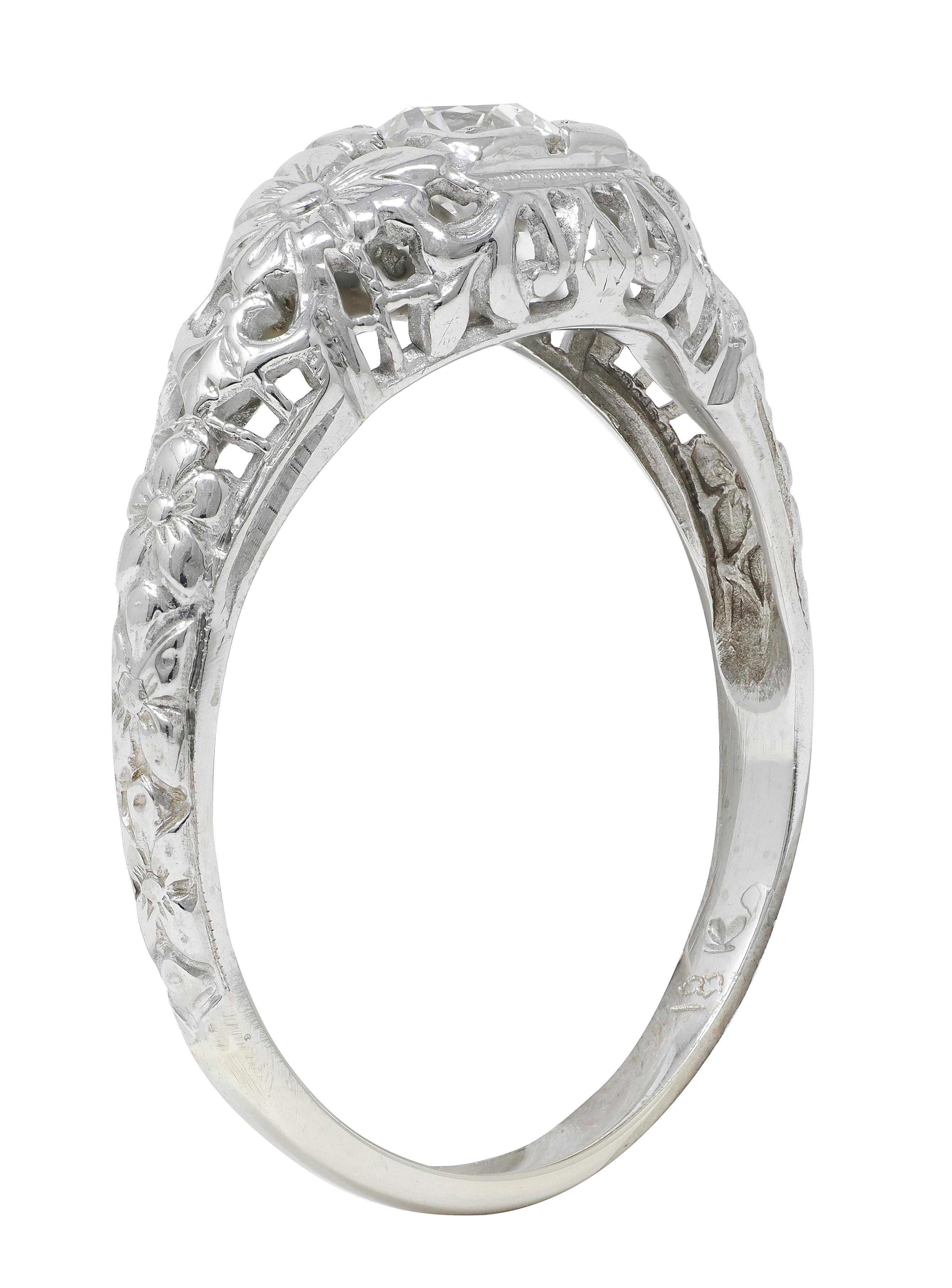 Art Deco Old European Diamond 18K Gold Orange Blossom Vintage Engagement Ring