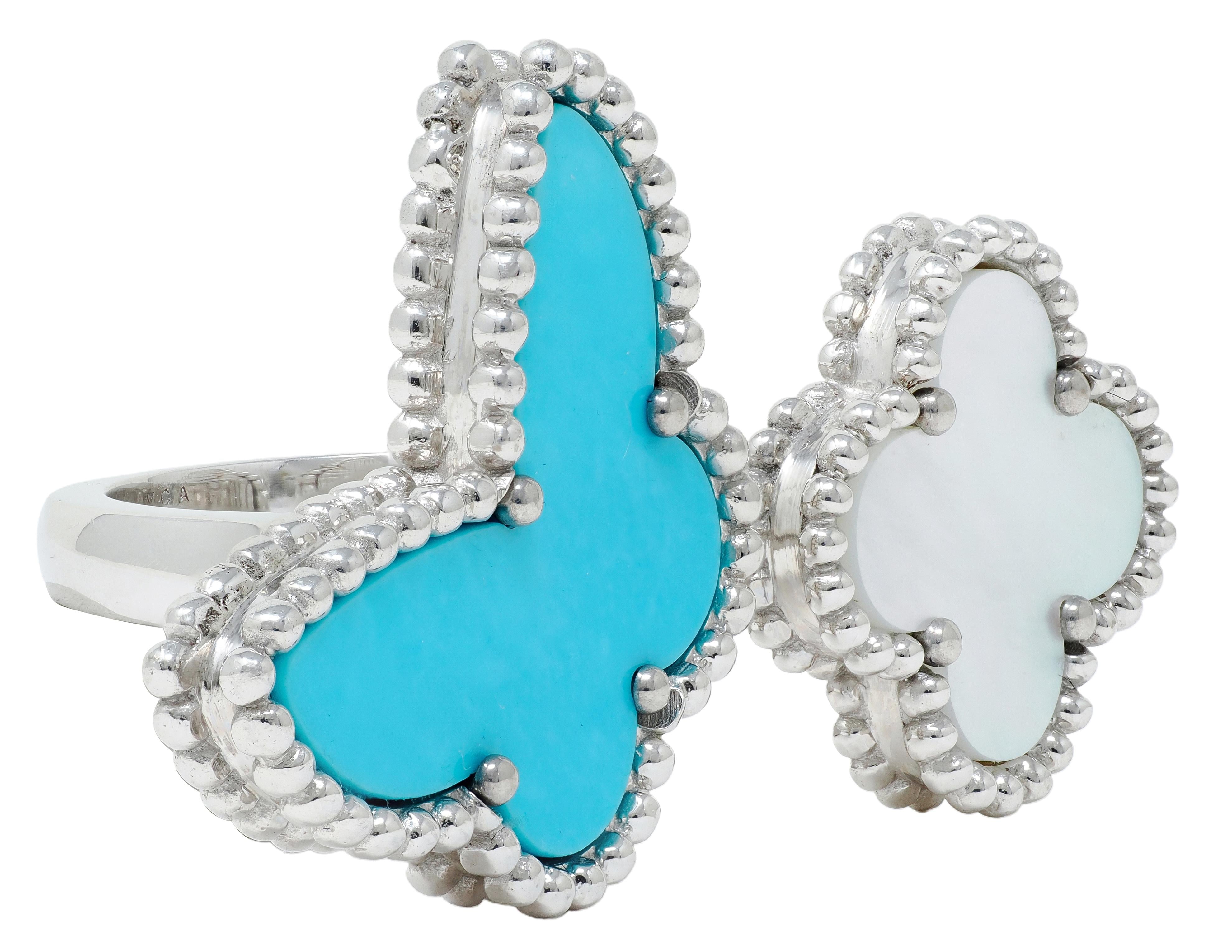 Van Cleef & Arpels Turquoise Mother-Of-Pearl 18K Lucky Alhambra Butterfly Ring