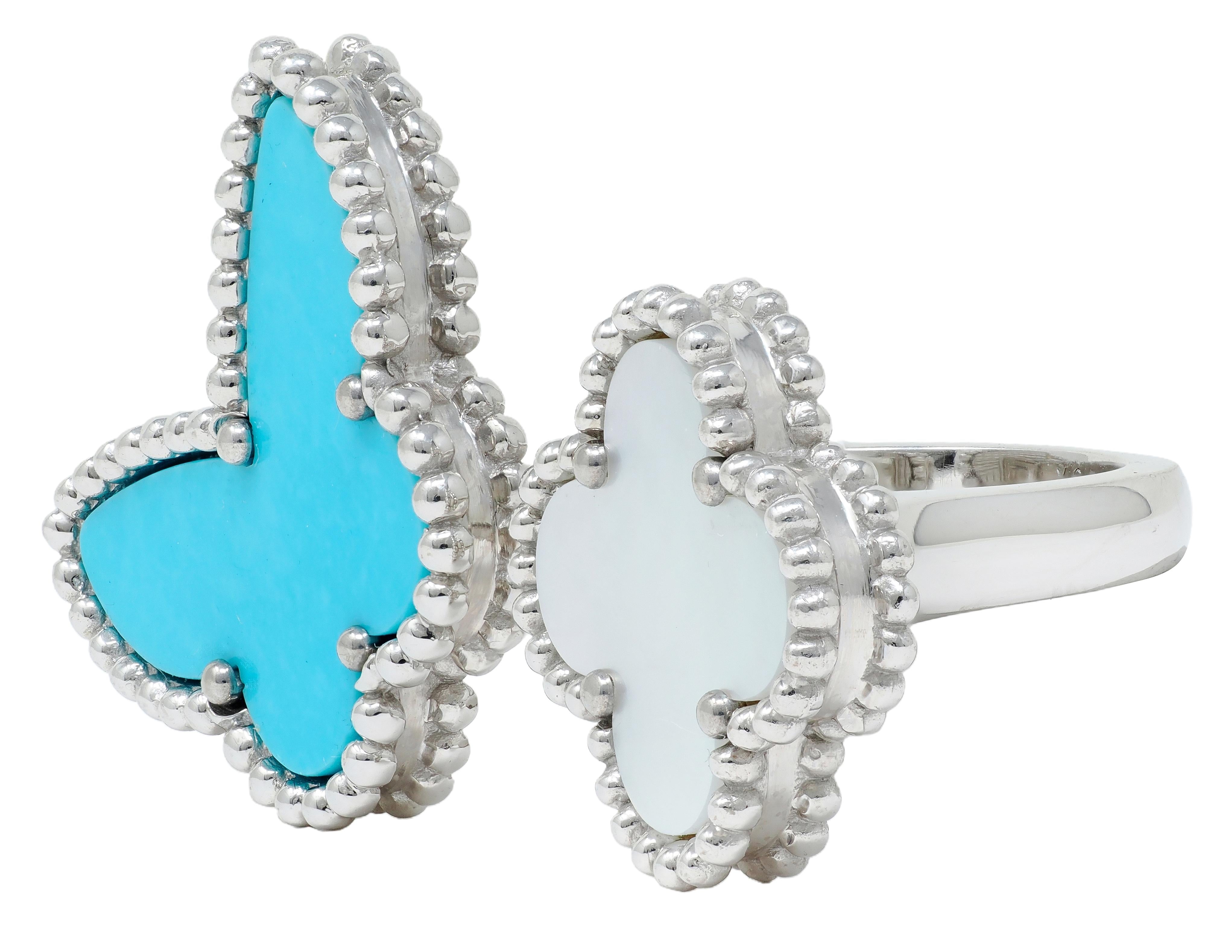 Van Cleef & Arpels Turquoise Mother-Of-Pearl 18K Lucky Alhambra Butterfly Ring