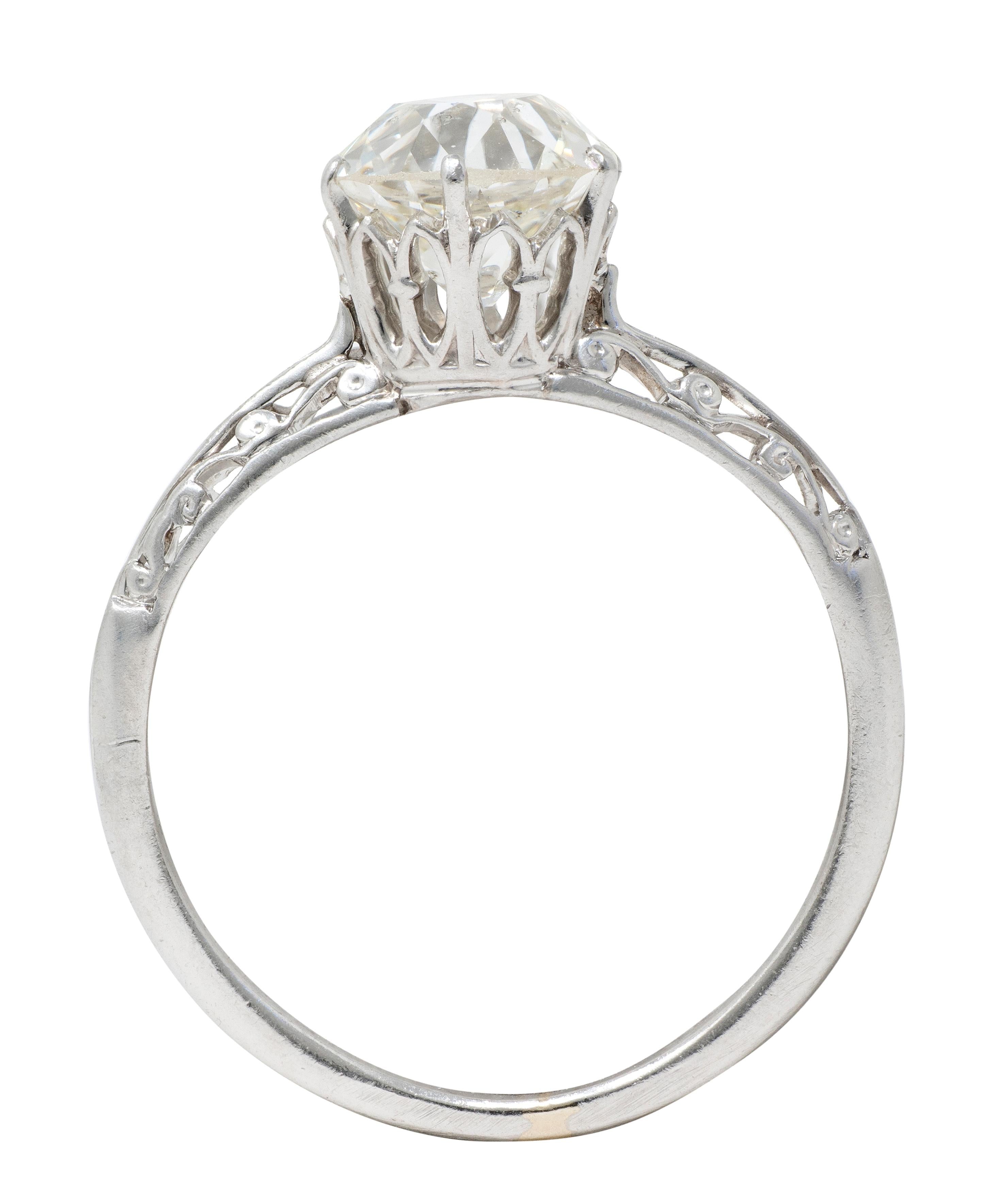 Art Deco 1.39 CTW Old Mine Cut Diamond Platinum Scroll Solitaire Engagement Ring