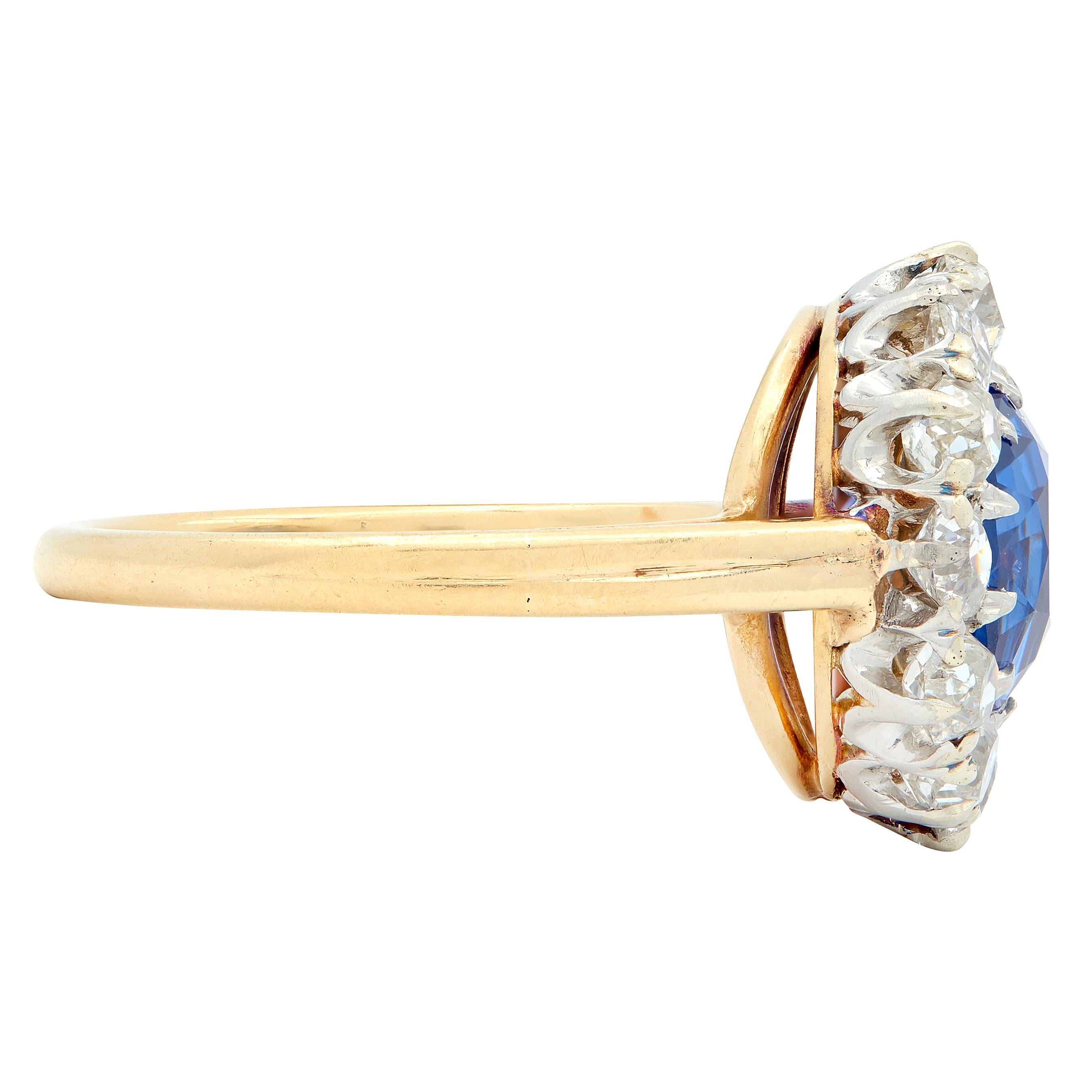 Frank Walter Lawrence No Heat Ceylon Sapphire Diamond 14K Gold Antique Halo Ring