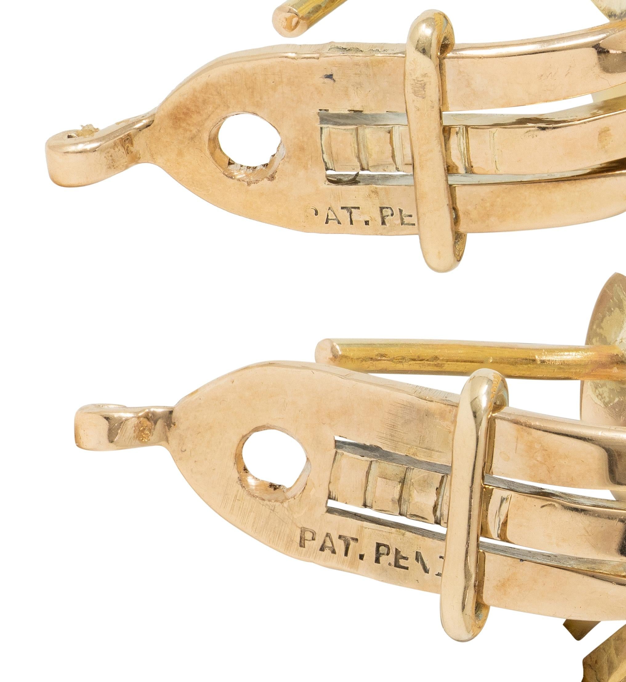 1960's Aquamarine Diamond Platinum 14 Karat Yellow Gold Vintage Fanning Earrings