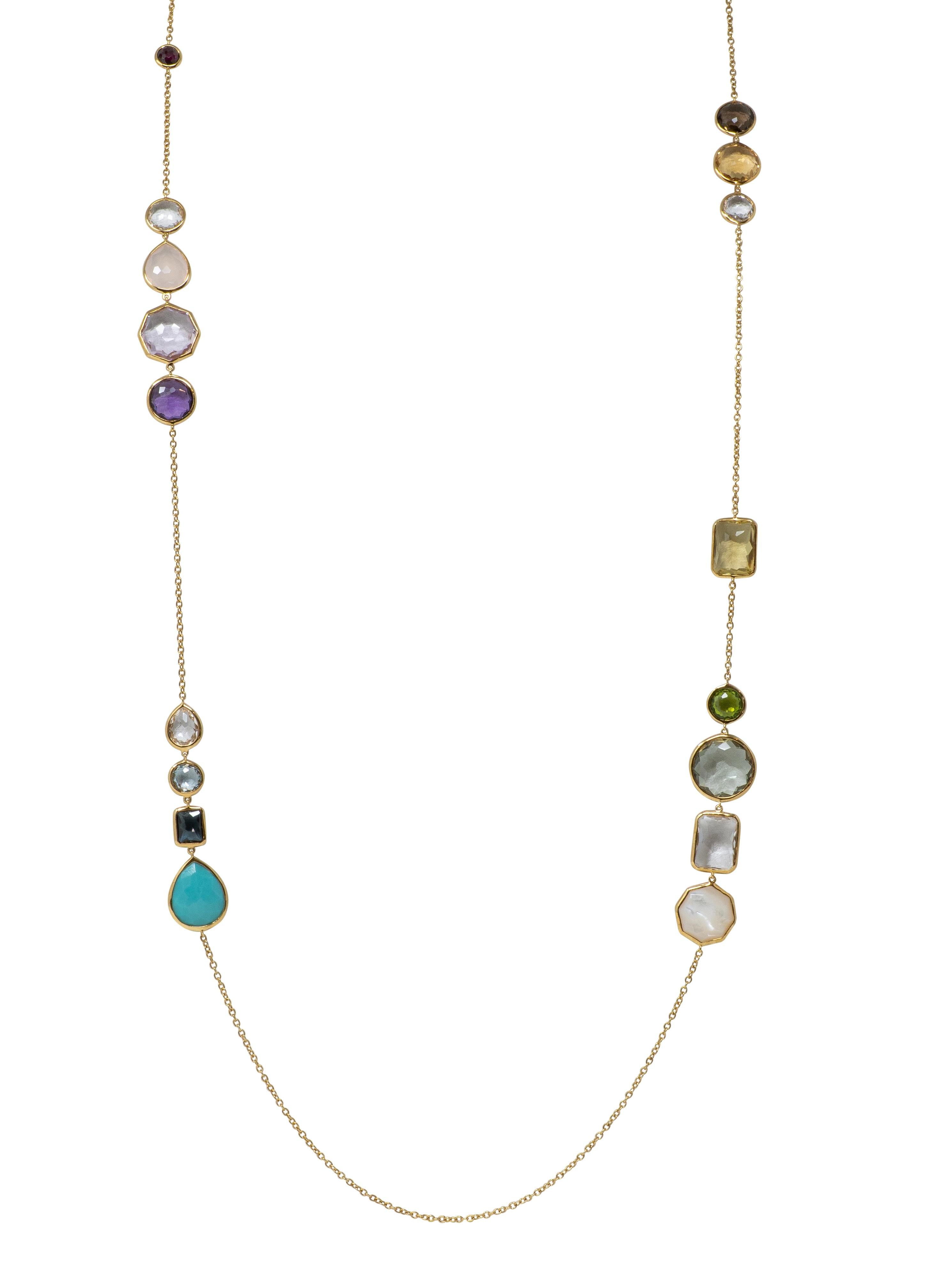 Ippolita 2000's Multi-Gem 18 Karat Yellow Gold Lollipop Station Necklace