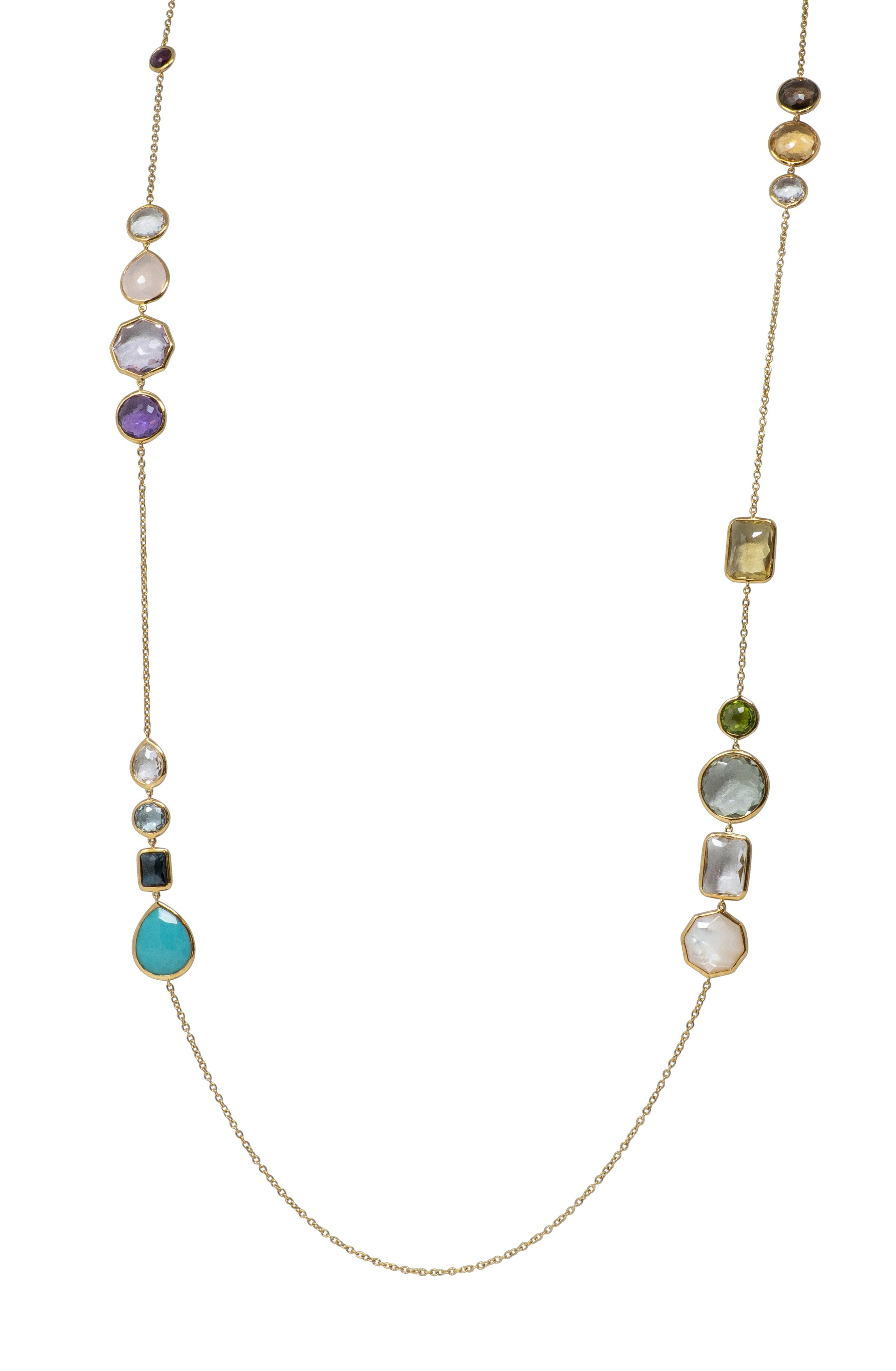 Ippolita 2000's Multi-Gem 18 Karat Yellow Gold Lollipop Station Necklace