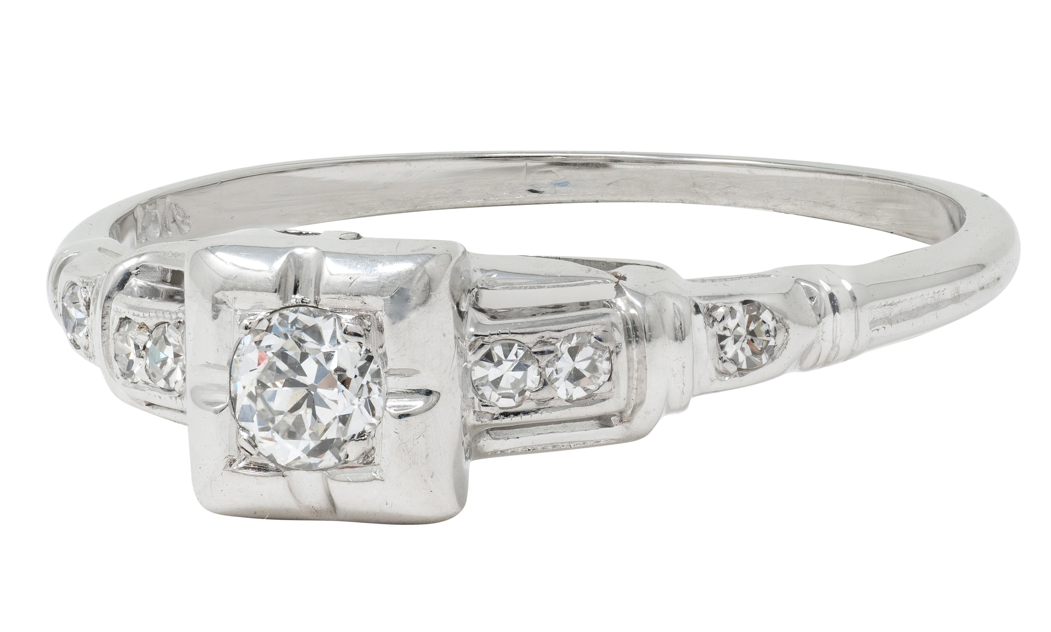 Art Deco 0.30 CTW Diamond 18K White Gold Square Form Vintage Engagement Ring