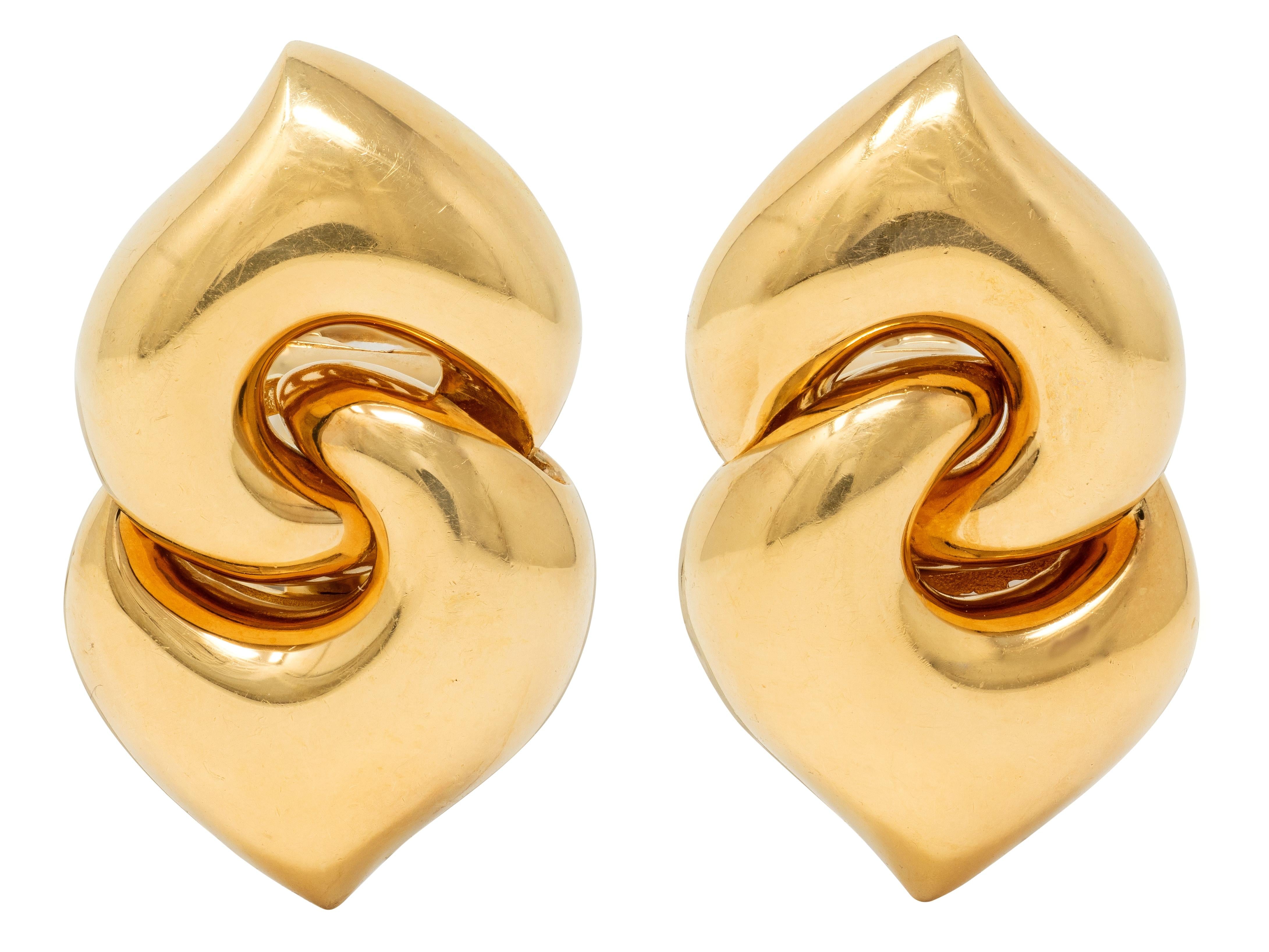 Bulgari 1980's 18 Karat Yellow Gold Vintage Puffy Gancio Link Earrings