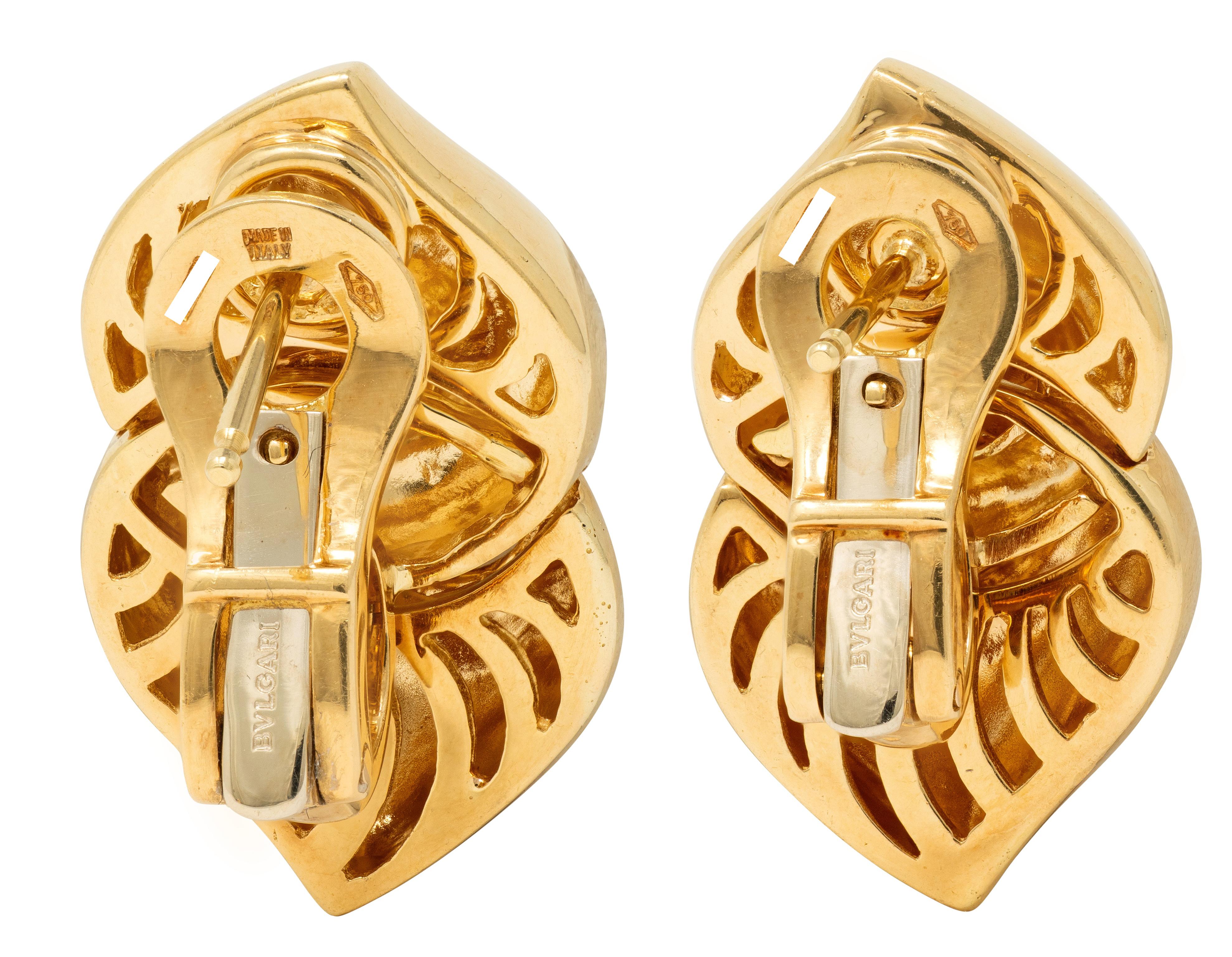 Bulgari 1980's 18 Karat Yellow Gold Vintage Puffy Gancio Link Earrings