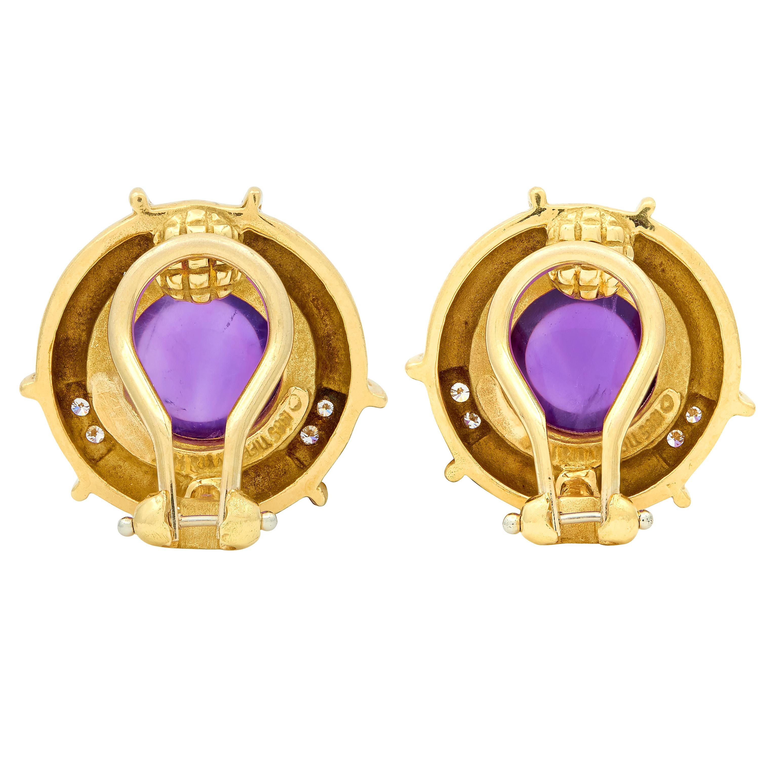 Tiffany & Co. 1985 Amethyst Diamond 18K Gold Vintage Ear-Clip Earrings