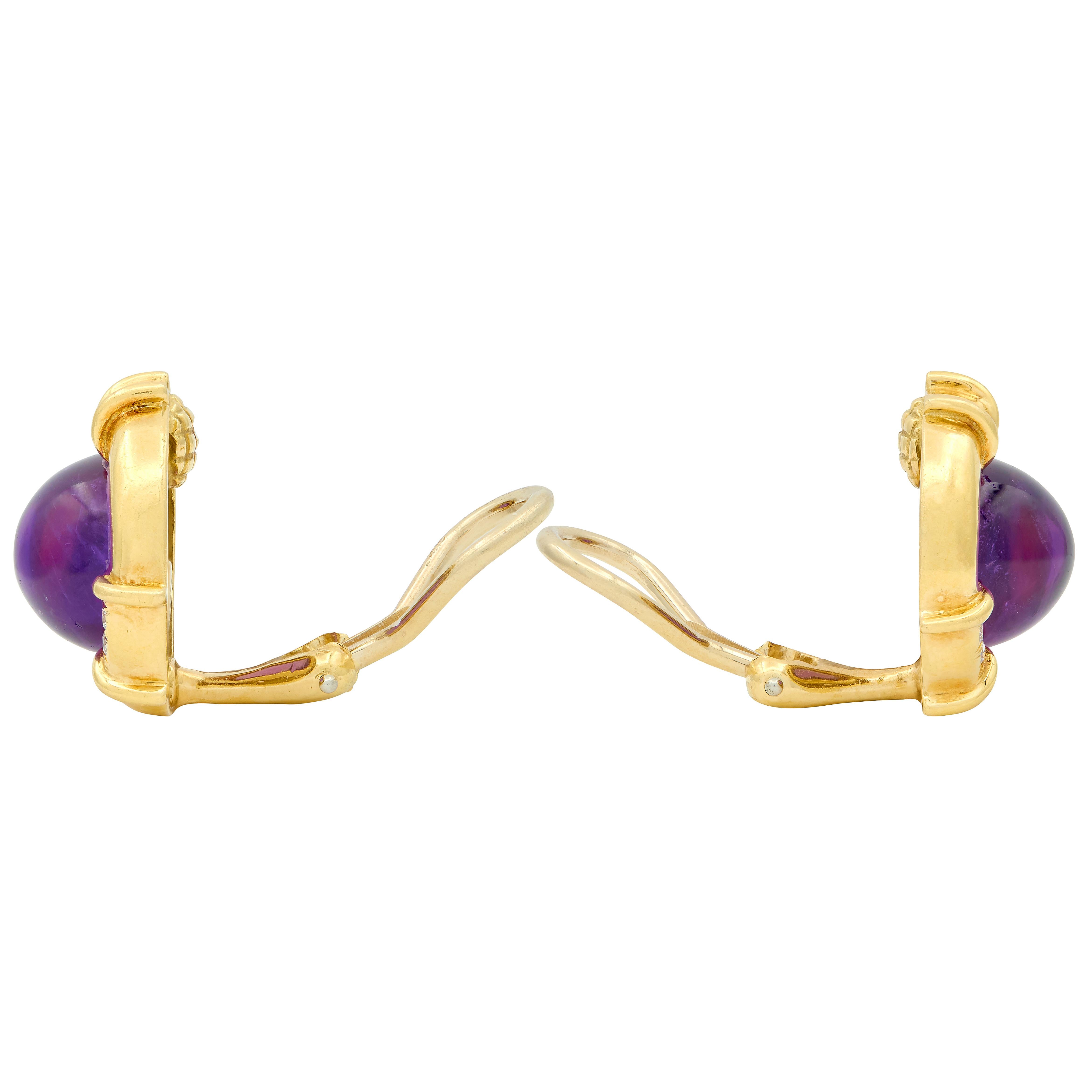 Tiffany & Co. 1985 Amethyst Diamond 18K Gold Vintage Ear-Clip Earrings