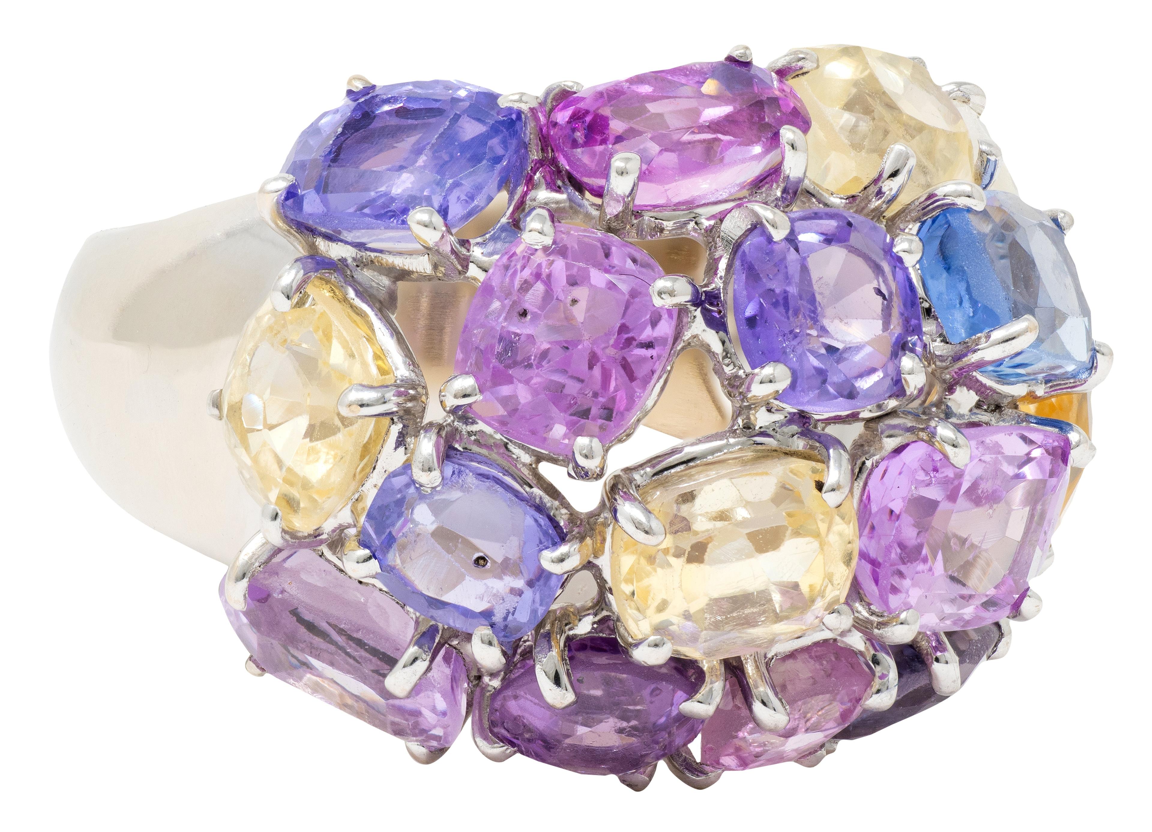 2000's 17.00 CTW Multi-Colored Sapphire 18 Karat White Gold Dome Cocktail Ring