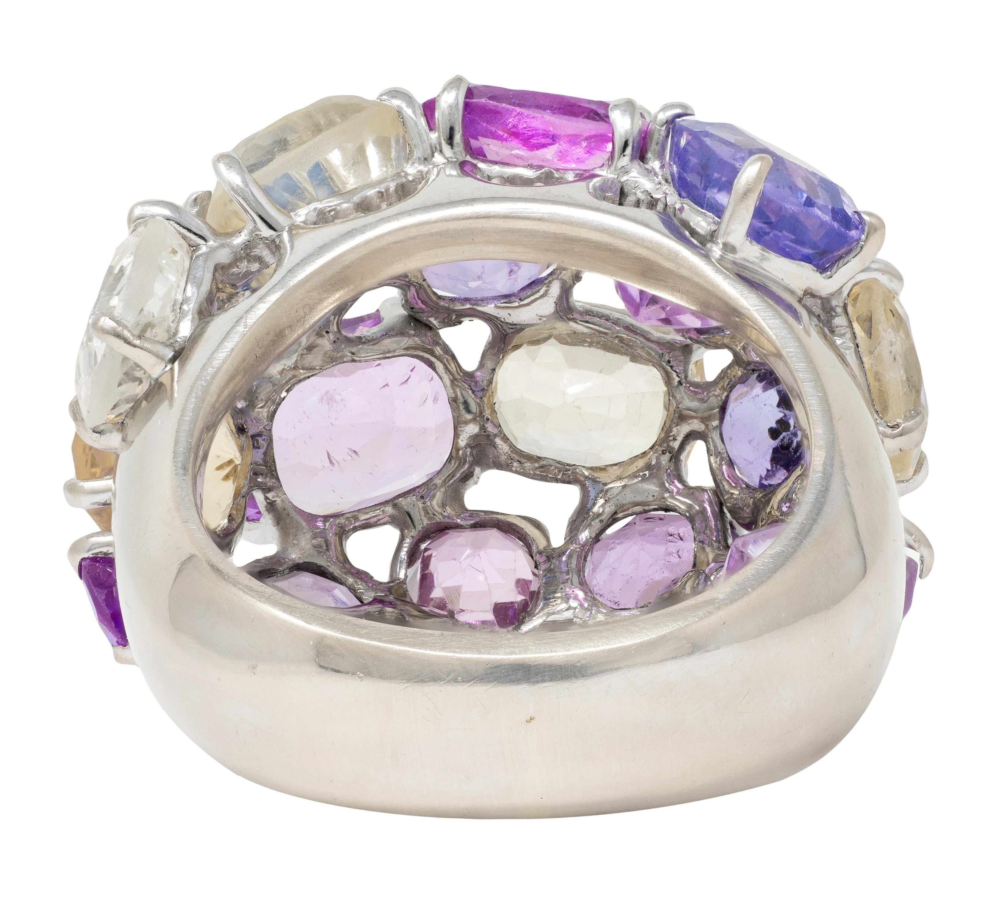 2000's 17.00 CTW Multi-Colored Sapphire 18 Karat White Gold Dome Cocktail Ring