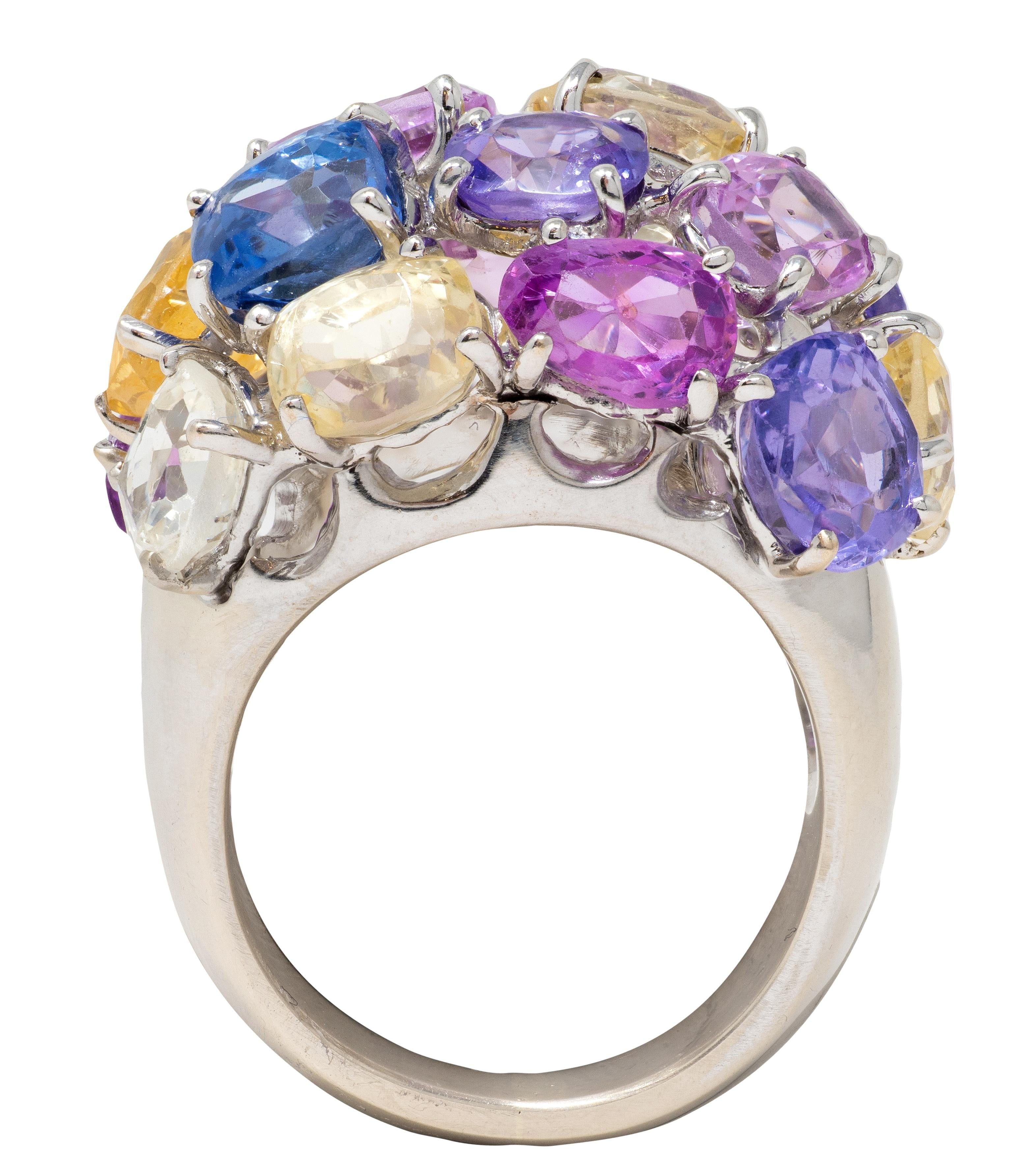 2000's 17.00 CTW Multi-Colored Sapphire 18 Karat White Gold Dome Cocktail Ring