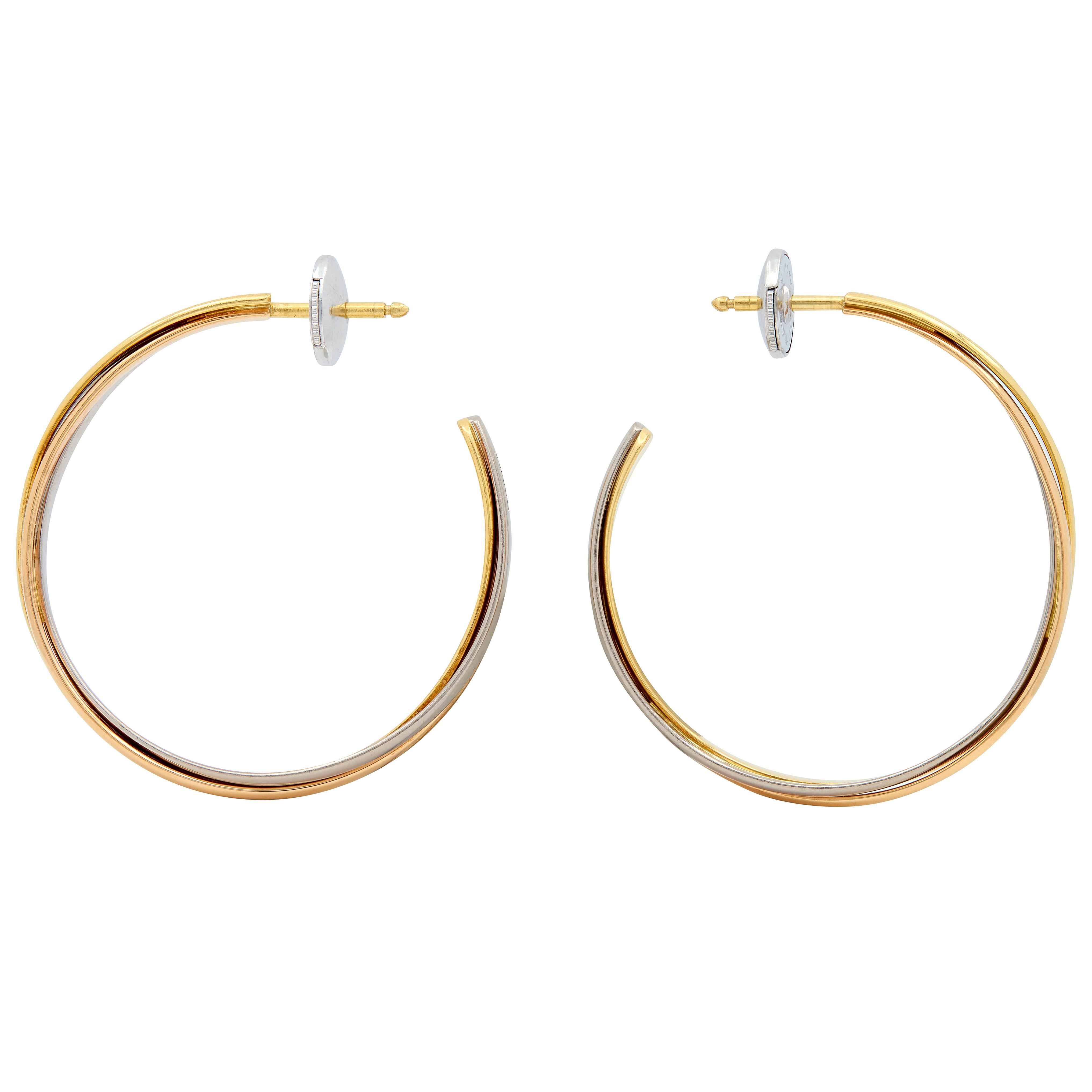 Cartier 18 Karat Tri-Colored Gold Contemporary Trinity Hoop Earrings