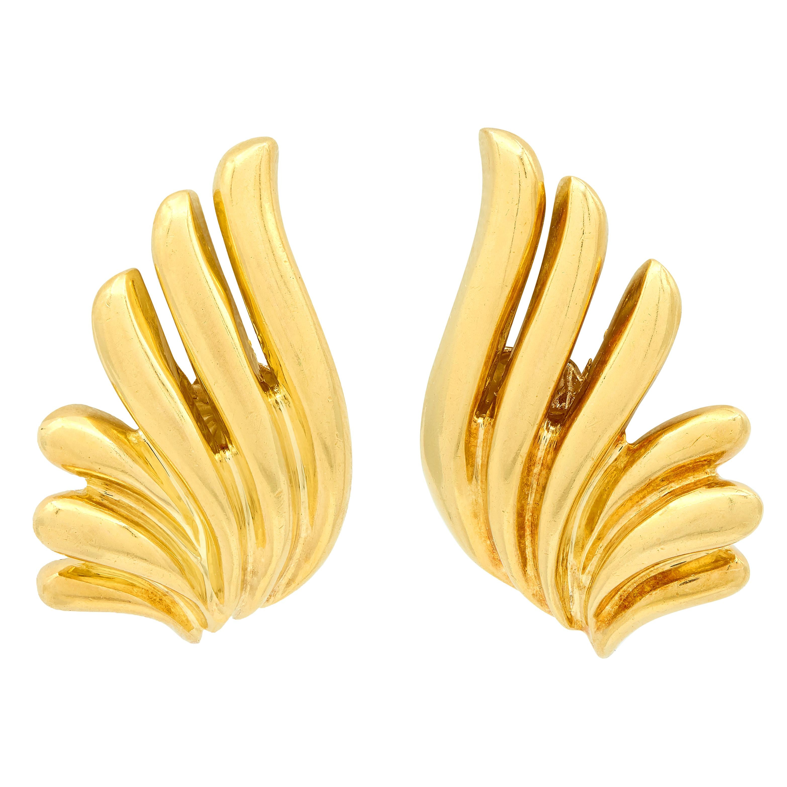 Tiffany & Co. 1980's 18 Karat Yellow Gold Vintage Fanning Earrings