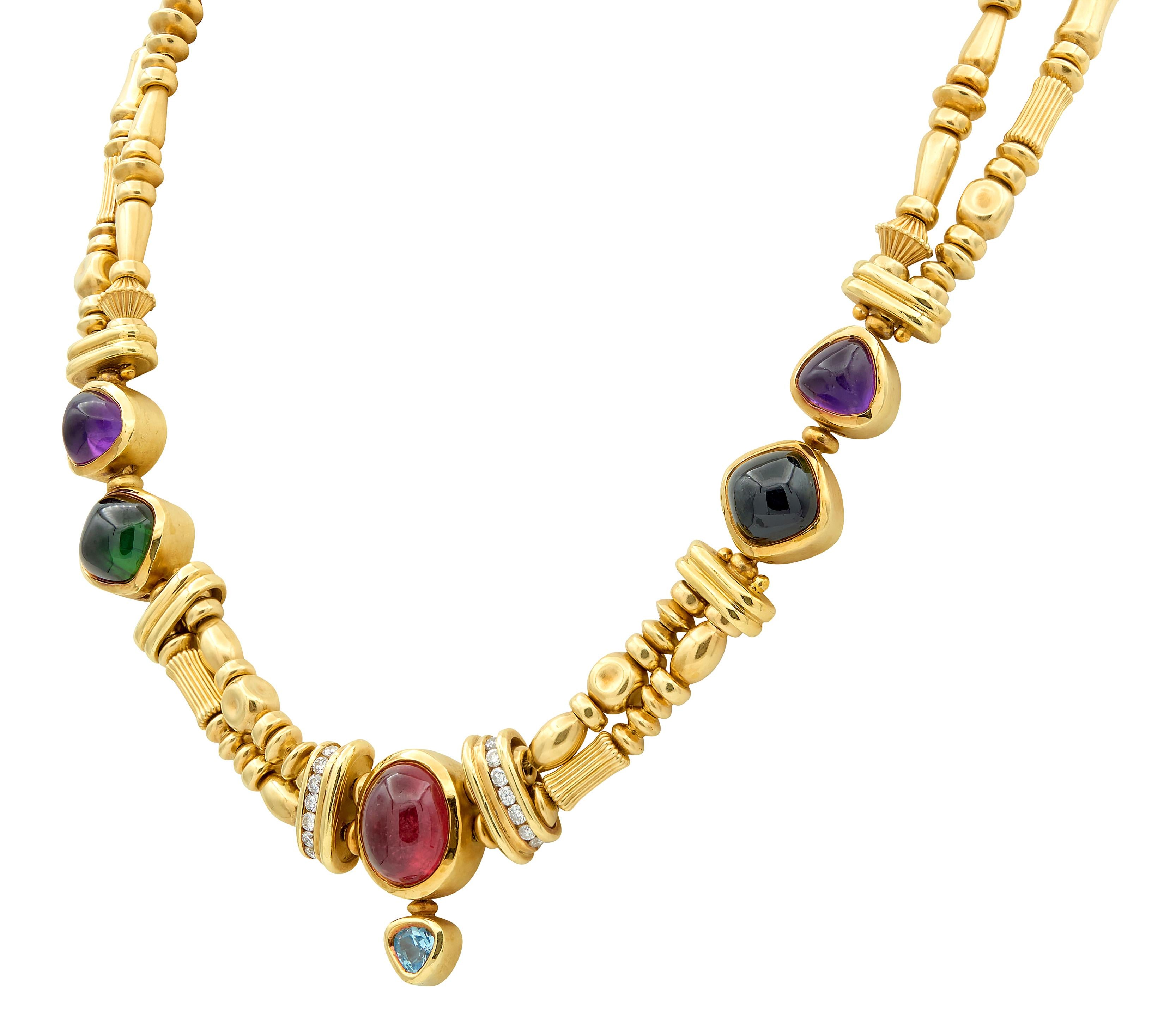 SeidenGang 1990's Diamond Multi-Gem 18K Gold Vintage Multi-Strand Necklace
