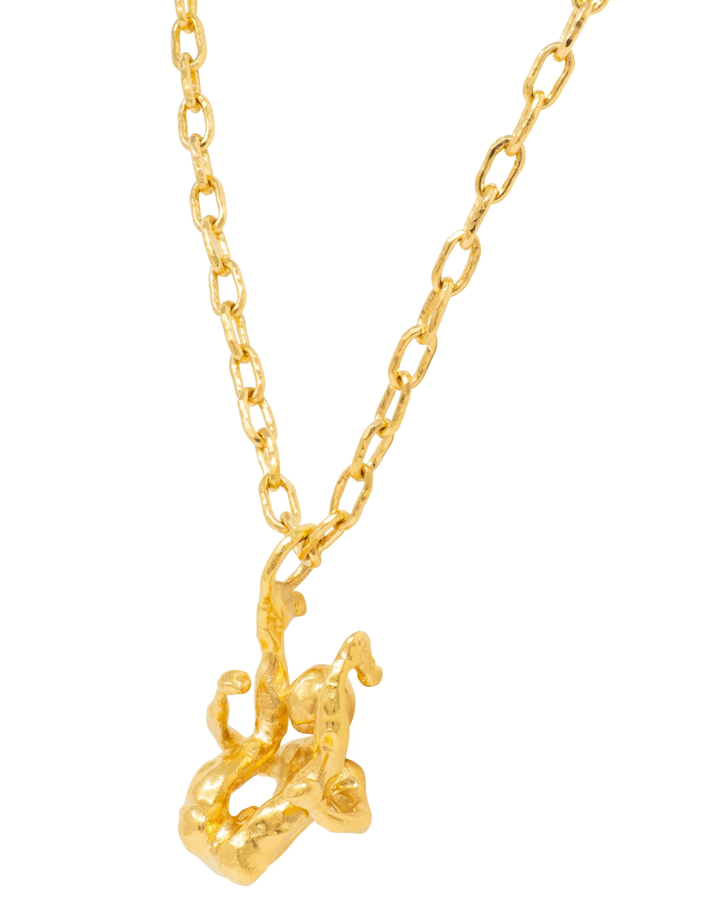 Cartier Jean Mahie French 22K Gold Vintage Erotic Brutalist Acrobat Necklace