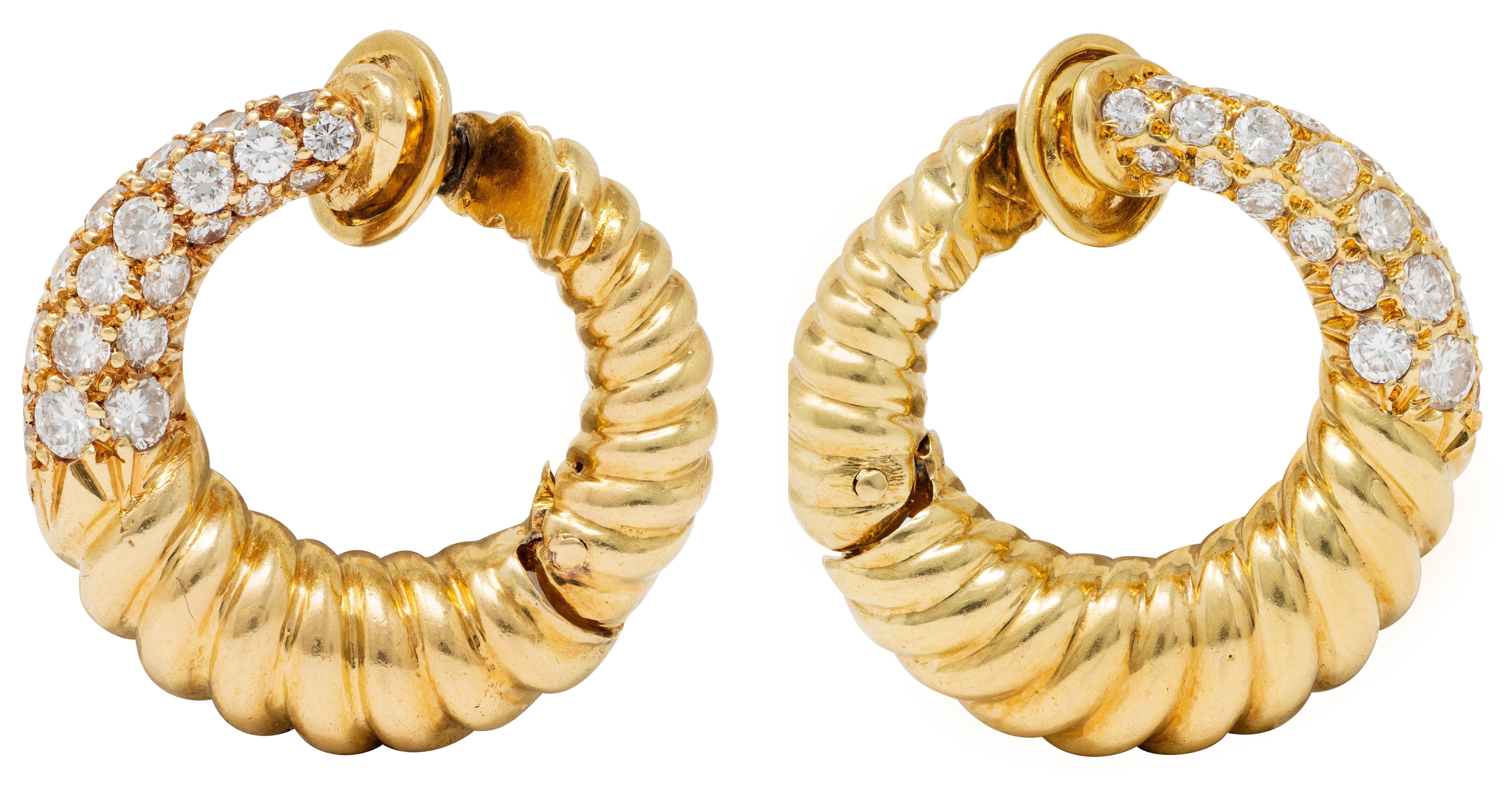 Van Cleef & Arpels 1975 Diamond 18K Gold Vintage Twisted Hoop Ear-Clip Earrings
