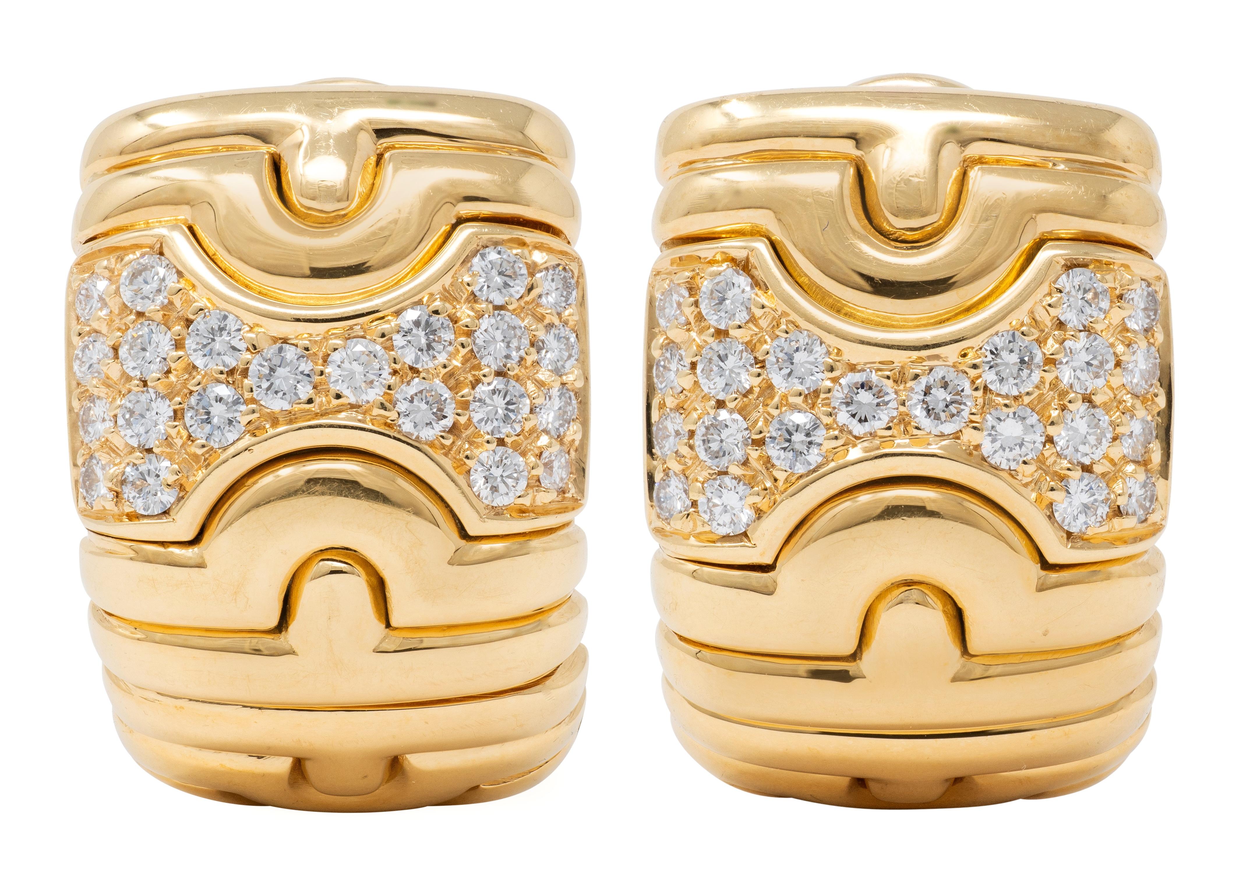 Bulgari 1980's Diamond 18 Karat Yellow Gold Vintage Parentesi Ear-Clip Earrings