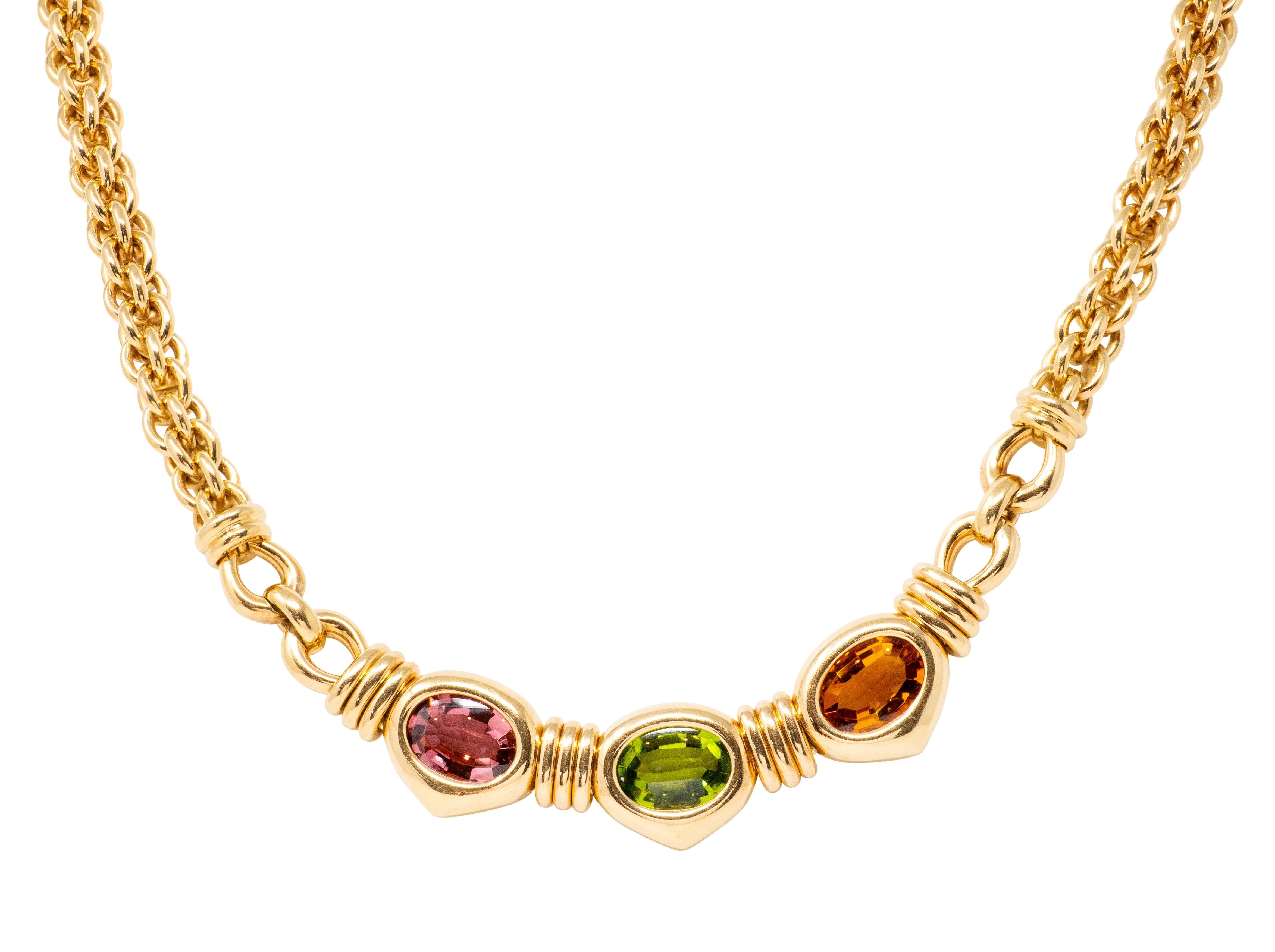 Bulgari 1980's Multi-Gem 18K YG 18K Gold Vintage Three Stone Station Necklace