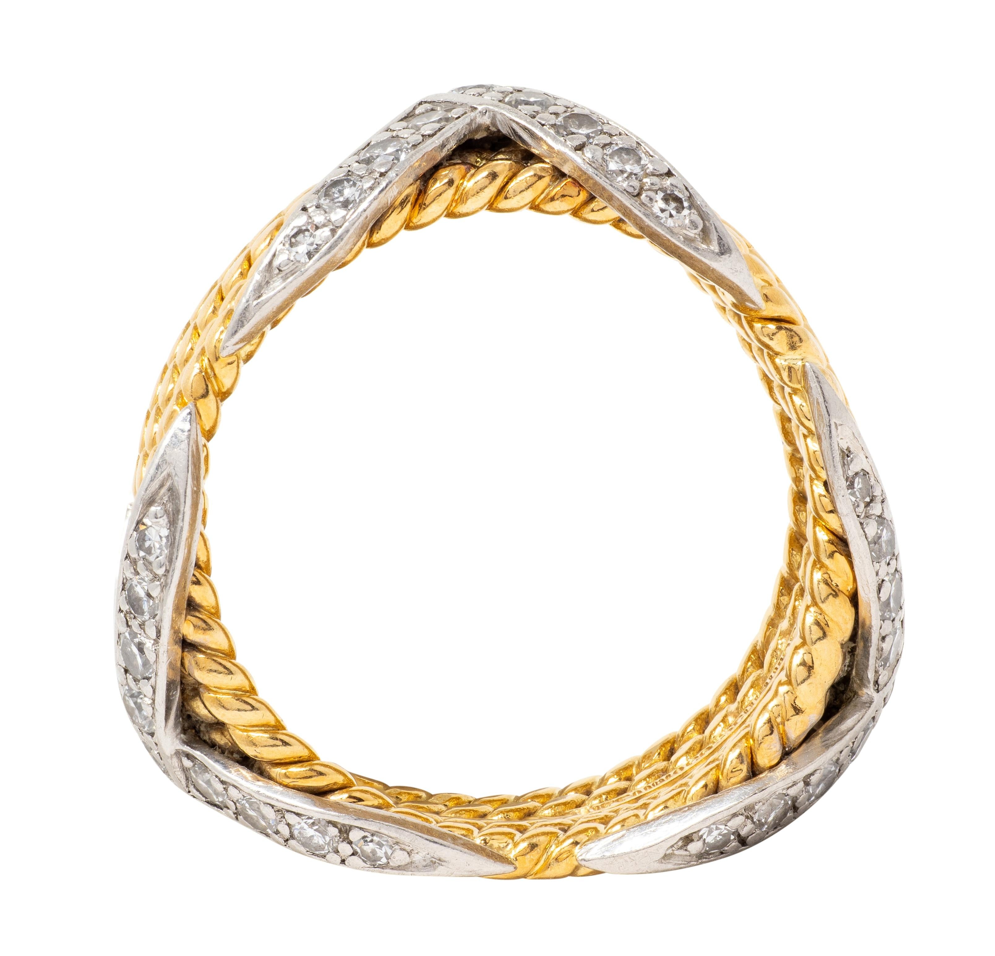 Tiffany & Co. Jean Schlumberger Diamond 18K Gold Platinum Vintage X Band Ring