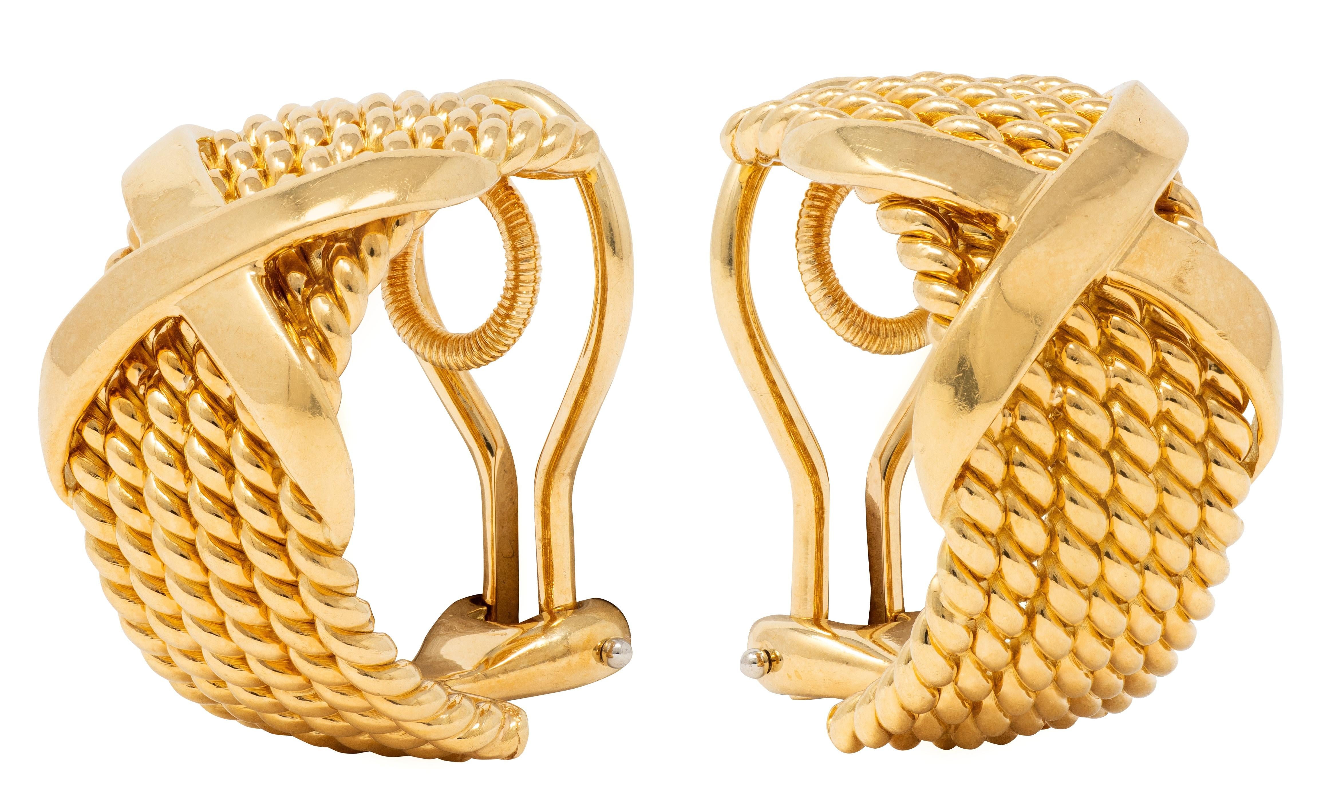 Tiffany & Co. Schlumberger 18K Gold Vintage 6 Rope X J-Hoop Ear-Clip Earrings