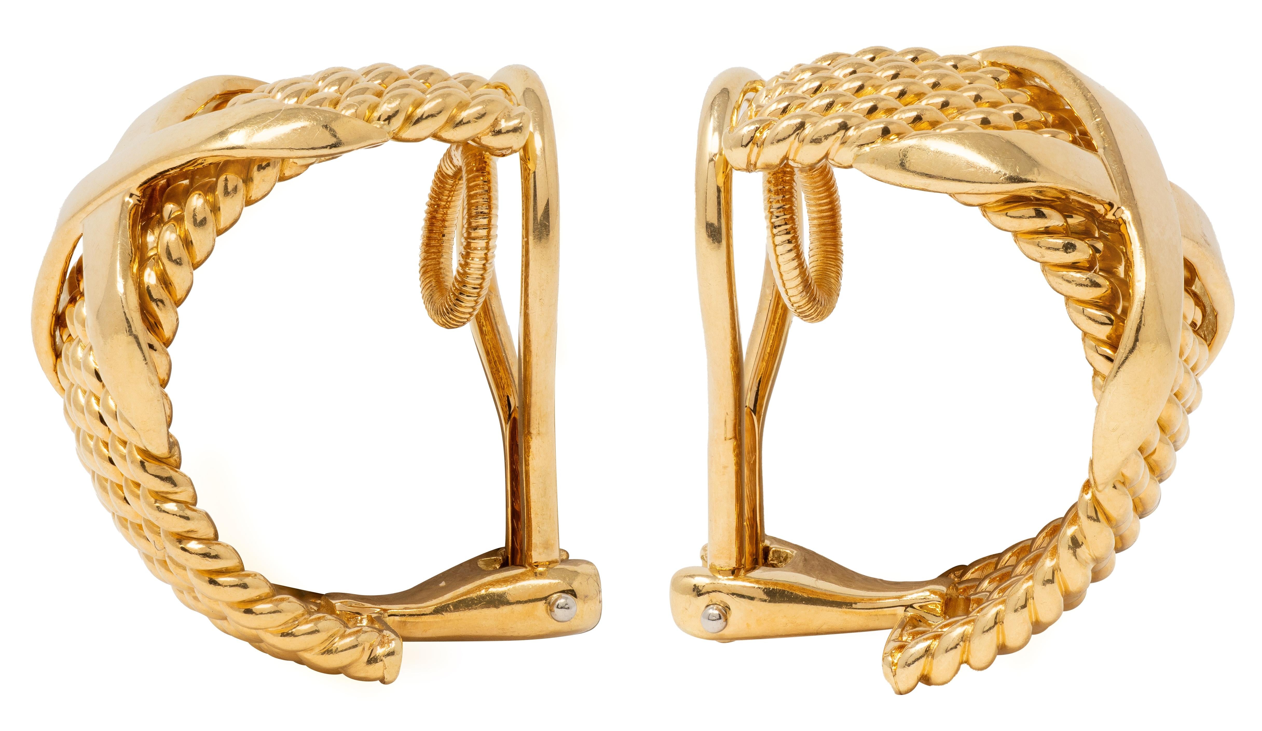 Tiffany & Co. Schlumberger 18K Gold Vintage 6 Rope X J-Hoop Ear-Clip Earrings