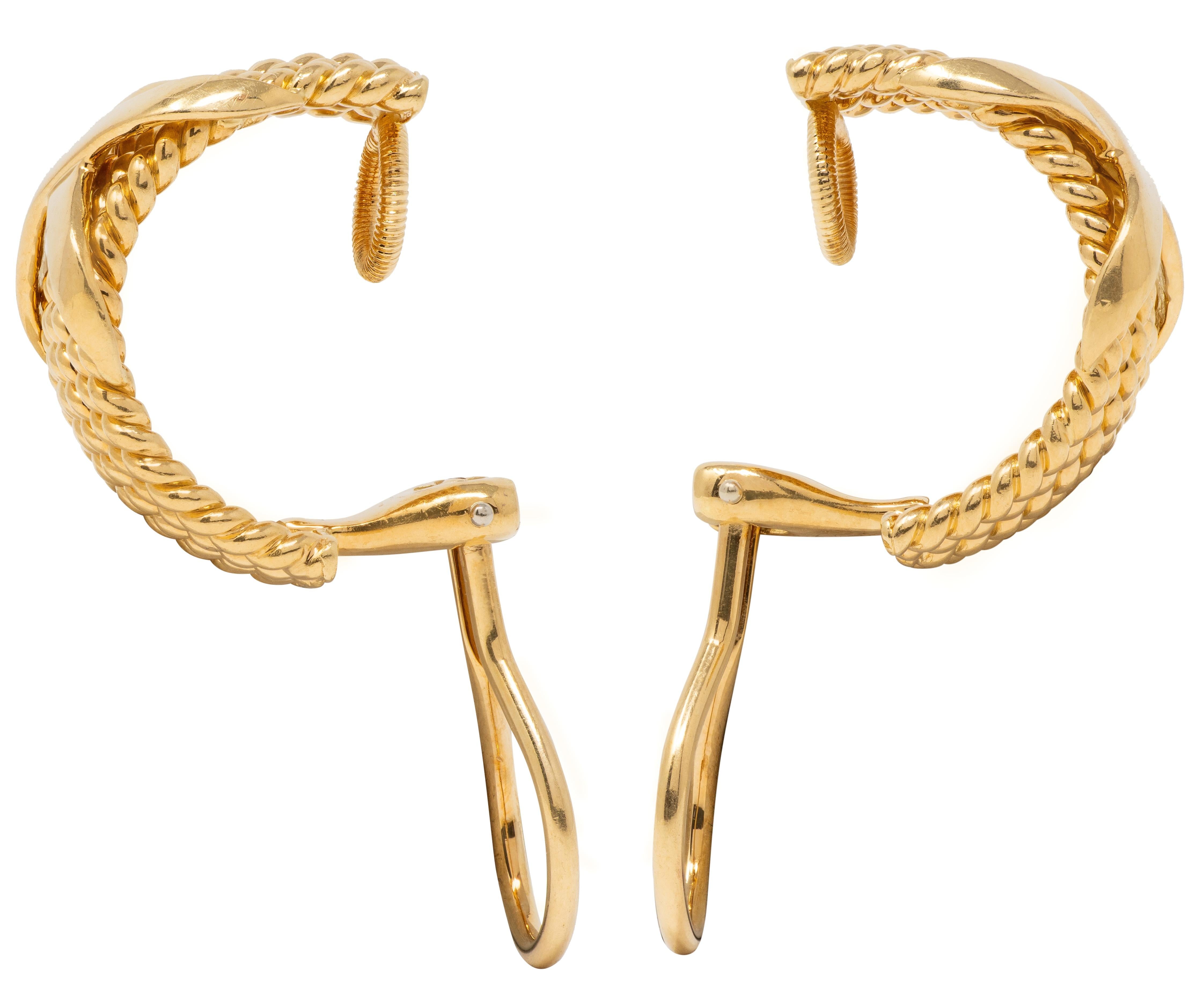 Tiffany & Co. Schlumberger 18K Gold Vintage 6 Rope X J-Hoop Ear-Clip Earrings