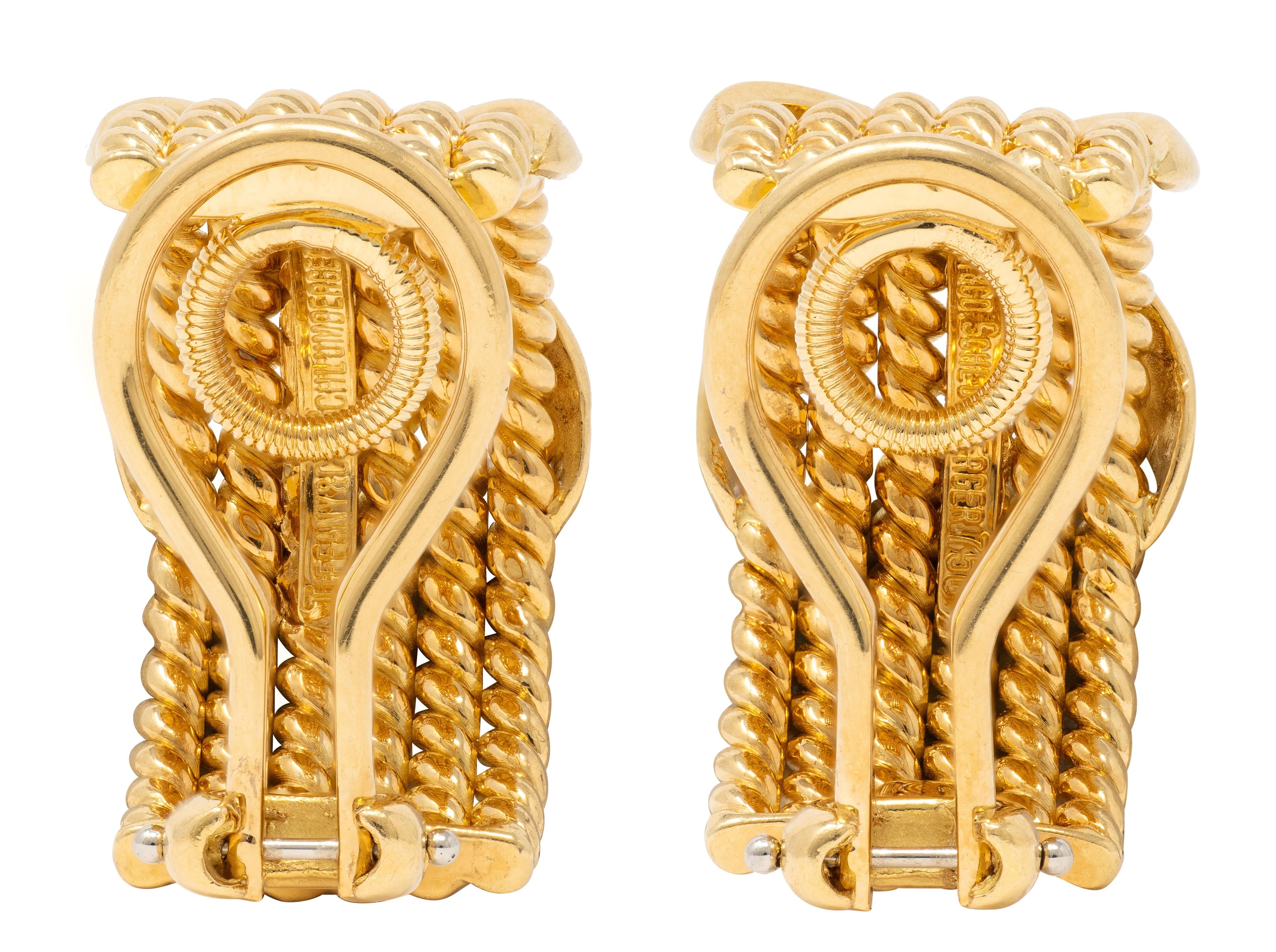 Tiffany & Co. Schlumberger 18K Gold Vintage 6 Rope X J-Hoop Ear-Clip Earrings