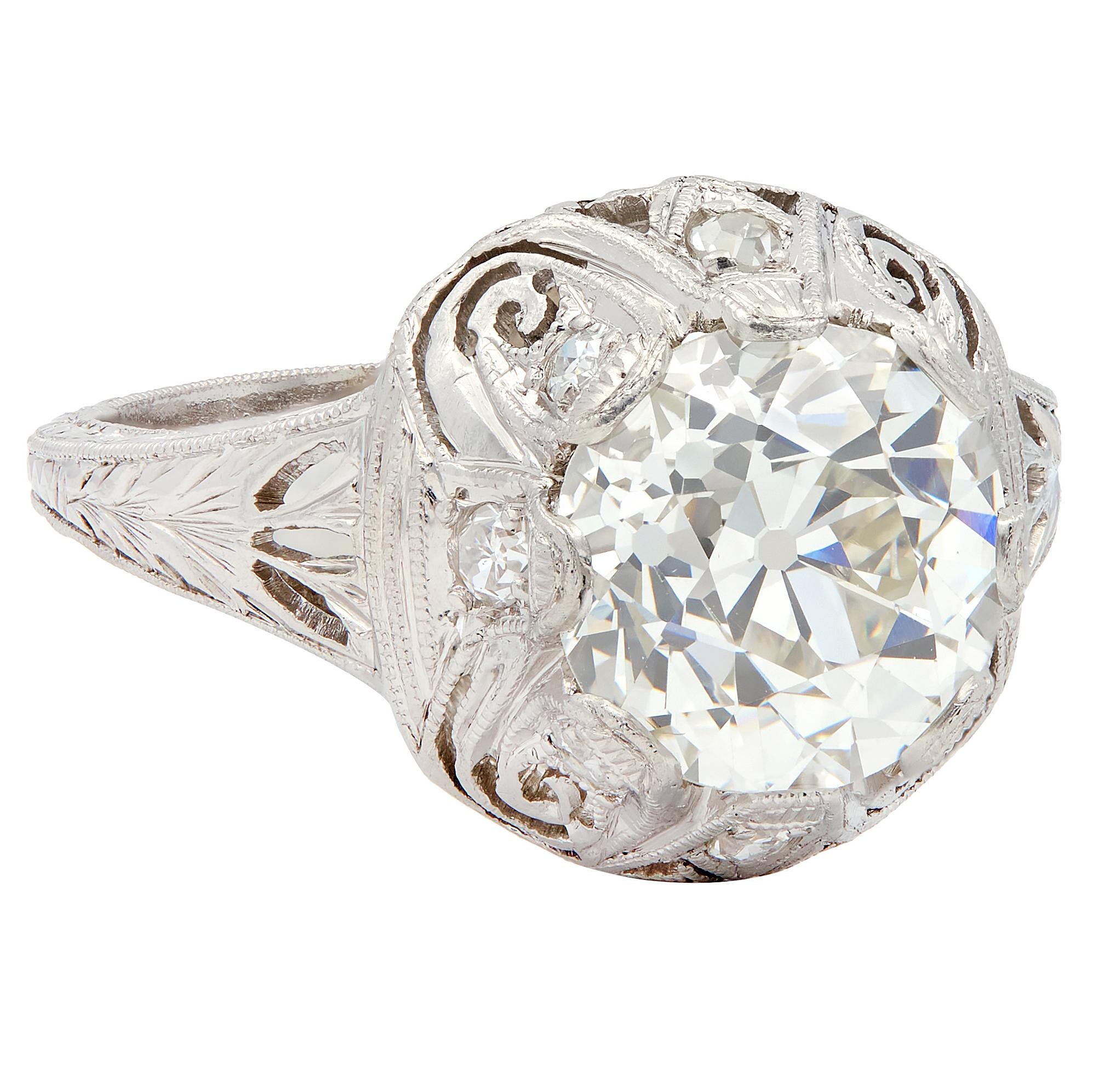Edwardian 2.70 CTW Diamond Platinum Antique Scroll Engagement Ring GIA